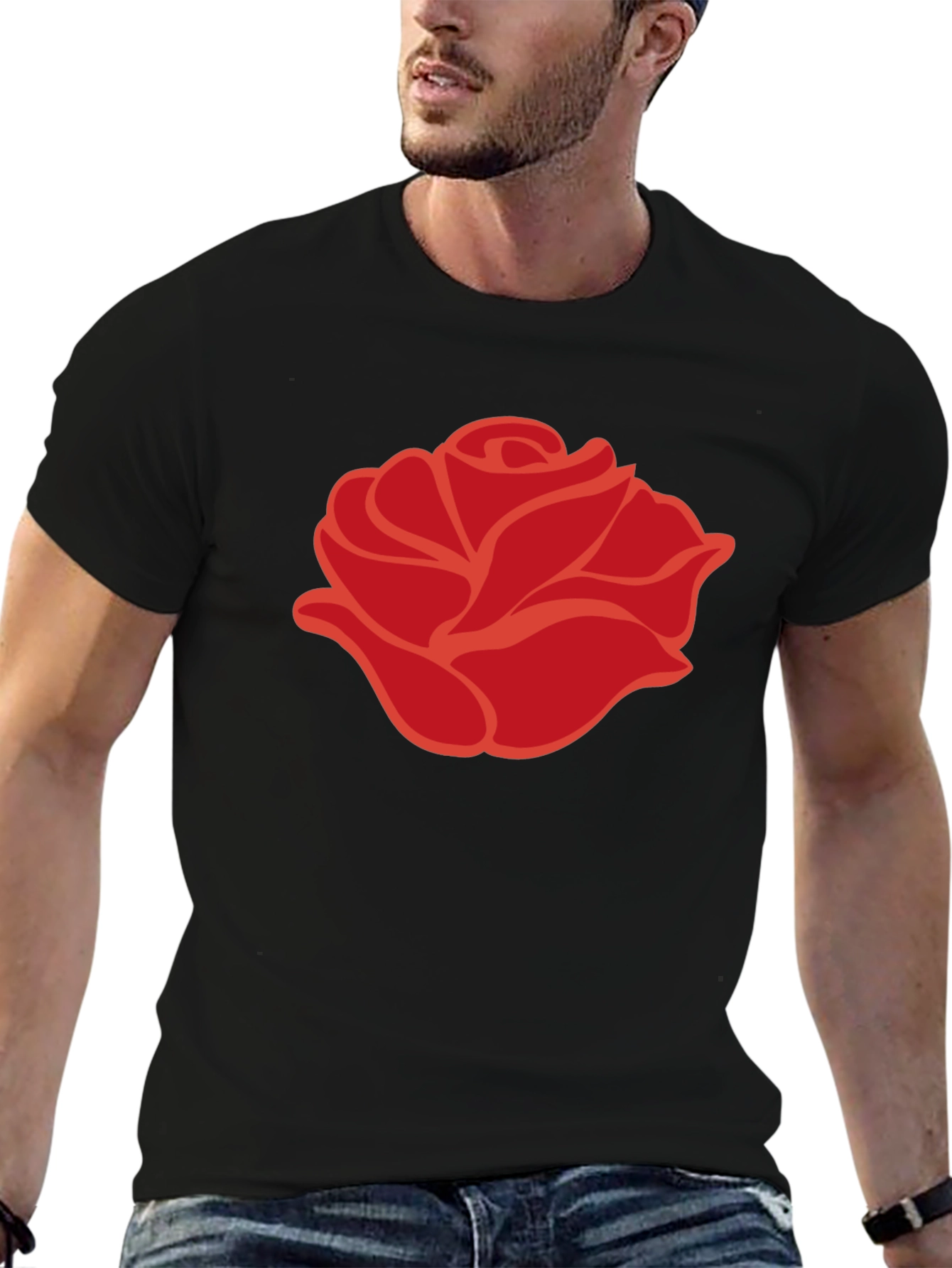 Black Bold Rose Graphic Tee - Modern Floral Design view 6