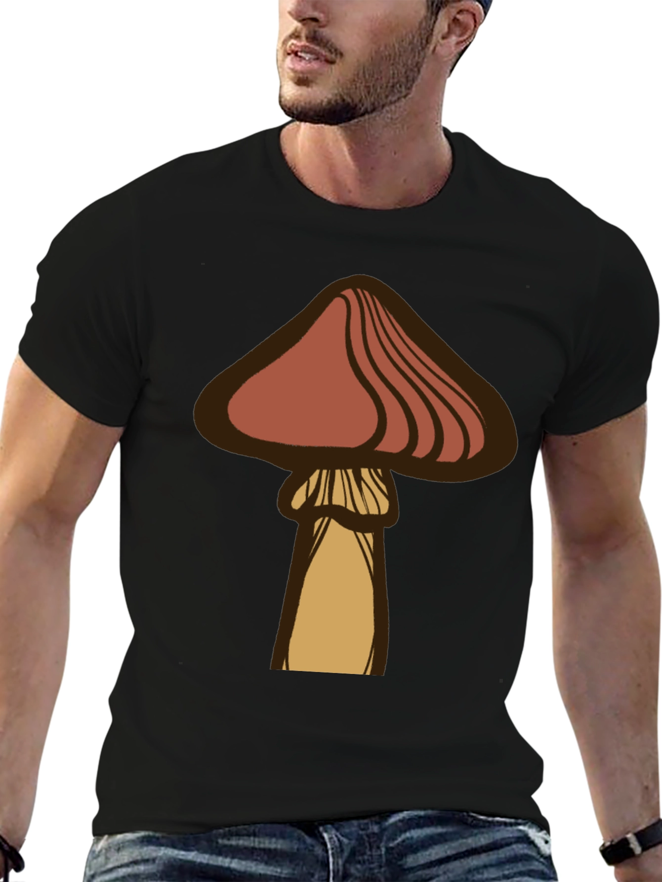 Black Mushroom Graphic Tee - Casual Black T-Shirt view 6