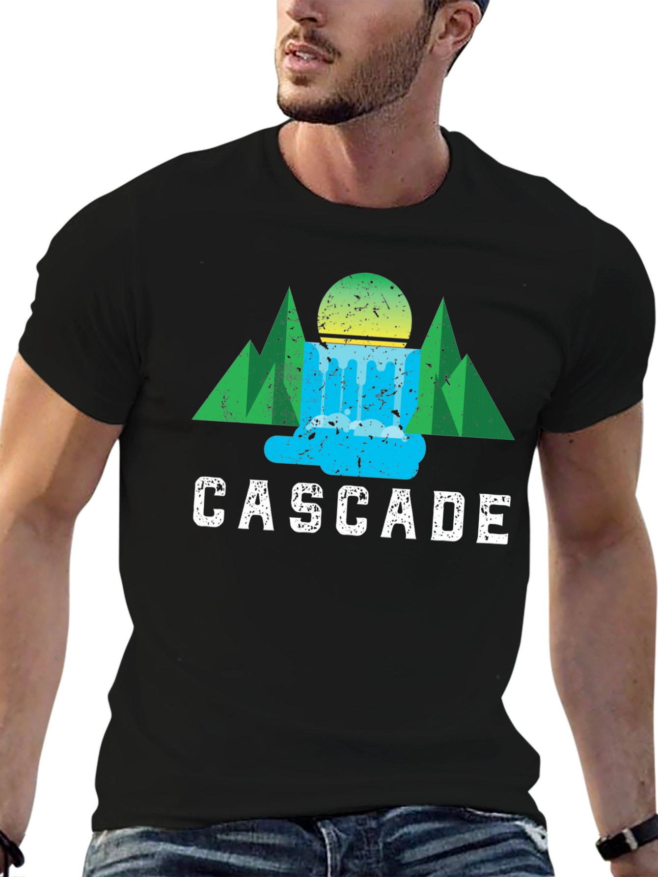 Black Cascade Graphic Tee - Nature Inspired Design view 6