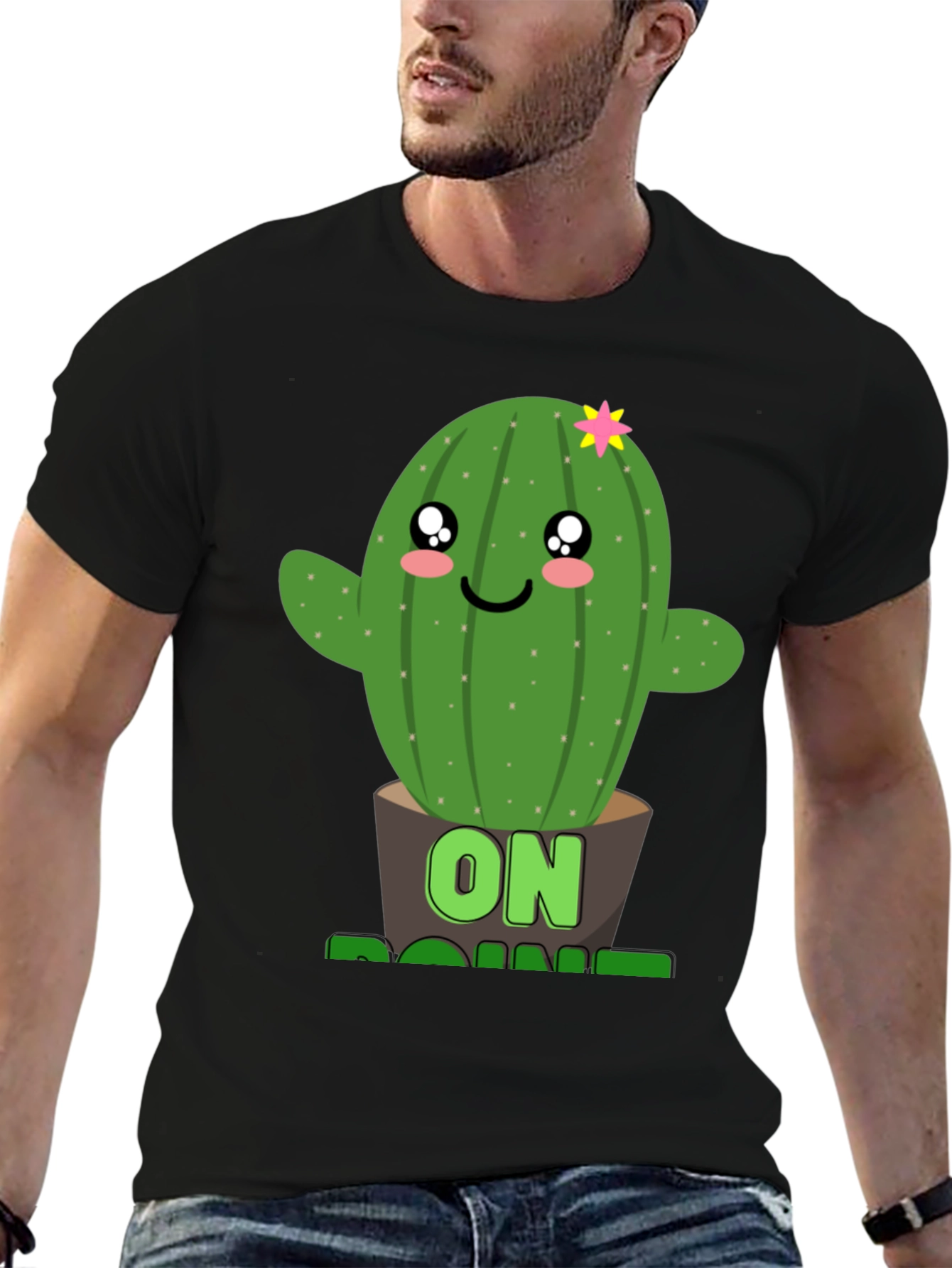 Black Cactus On Point Graphic T-Shirt - Fun Plant Lover Tee view 6