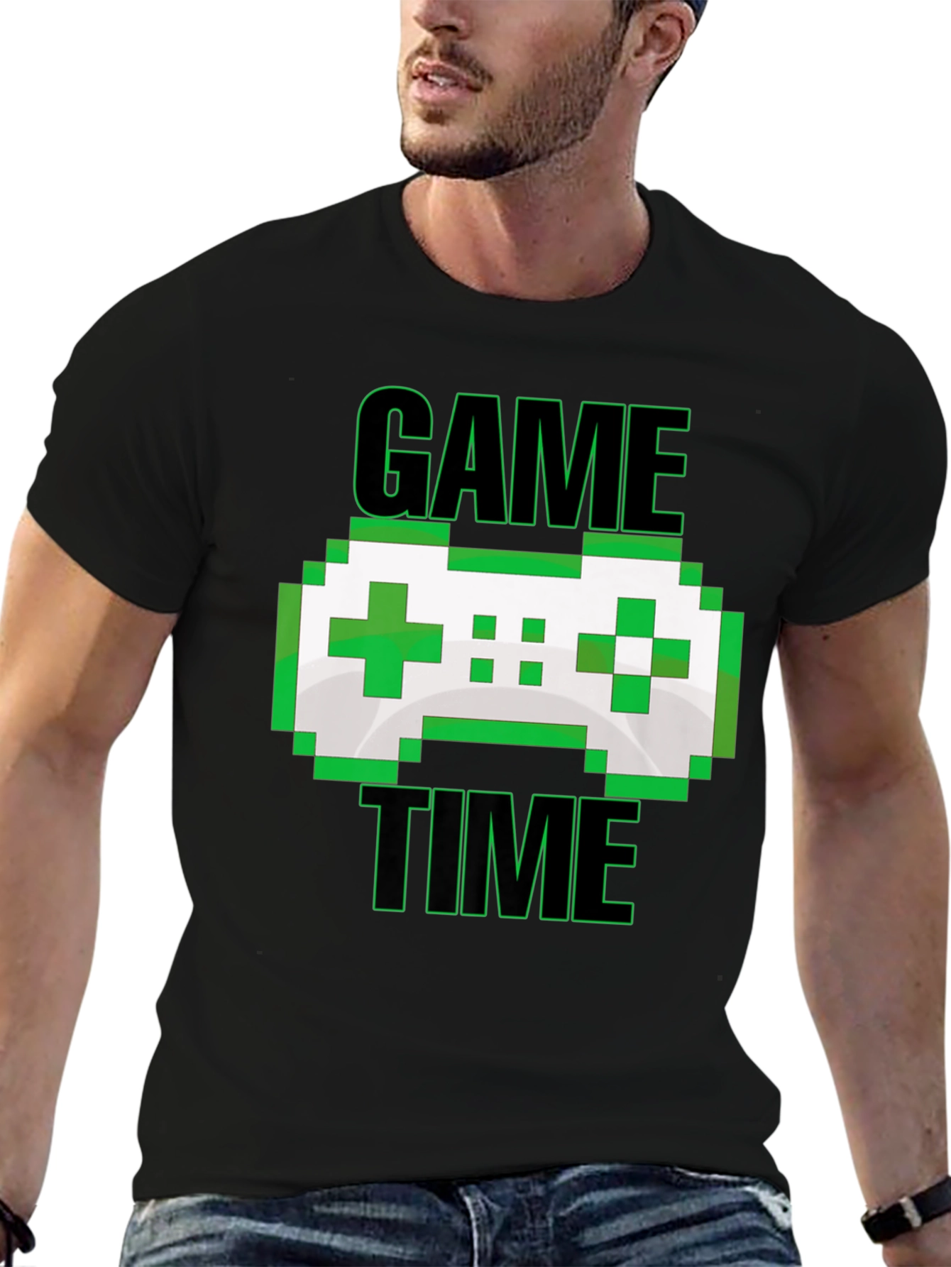 Black Game Time Pixel Controller Graphic T-Shirt view 6