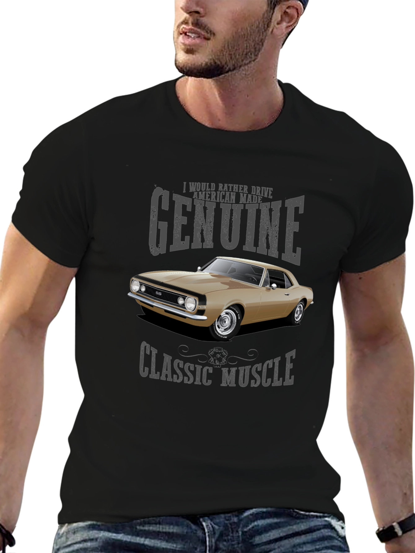 Black Genuine Classic Muscle Car T-Shirt view 6
