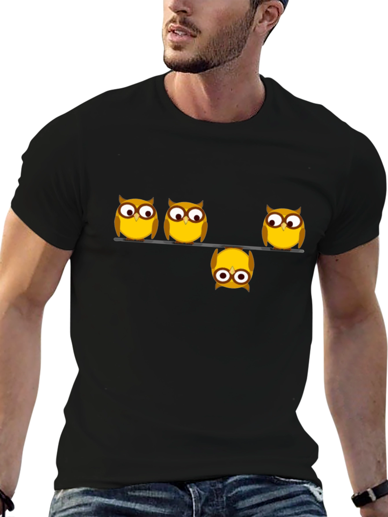 Black Whimsical Owl Graphic Tee view 6