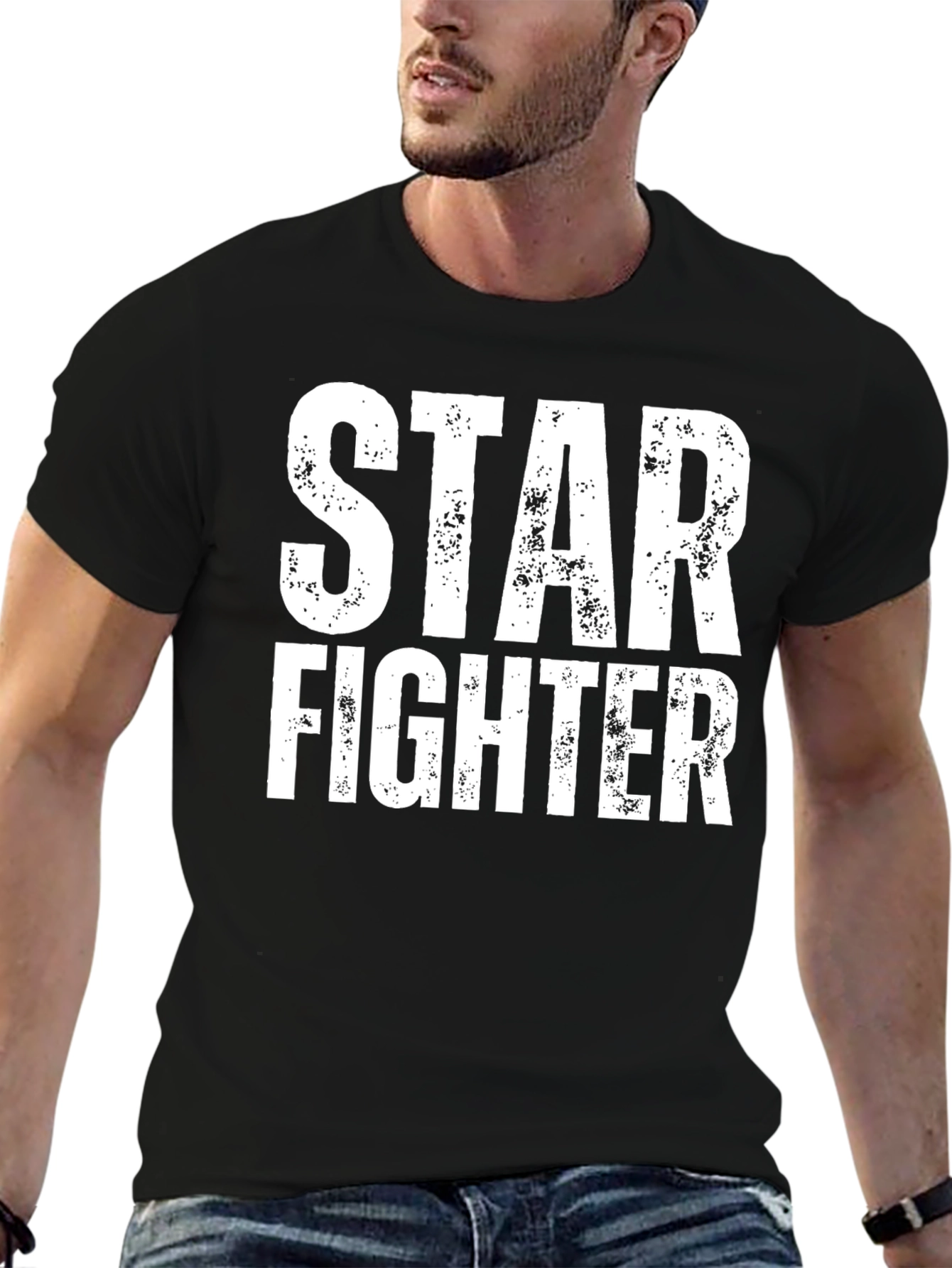 Black Star Fighter Graphic T-Shirt - Black Cotton Tee view 6