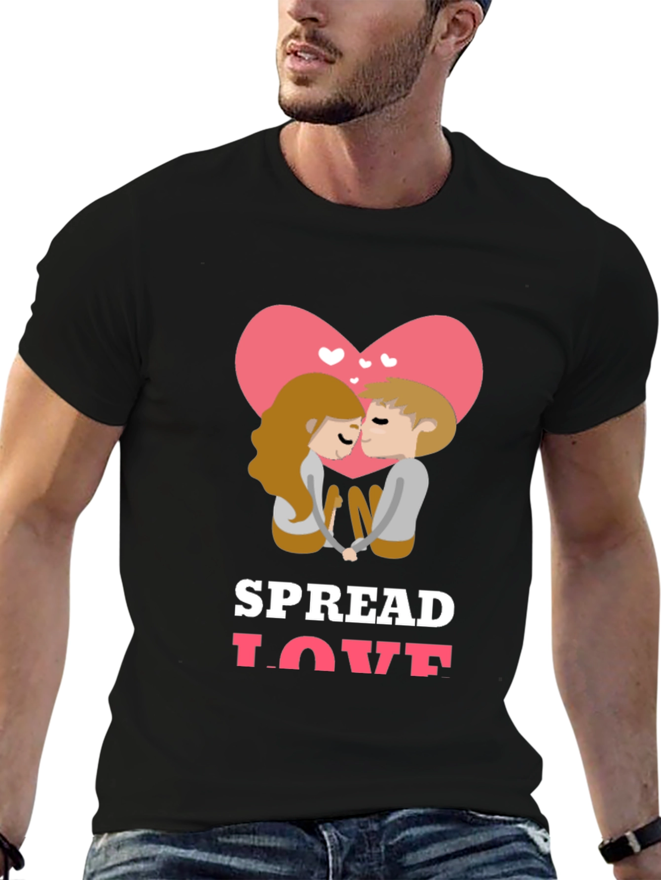 Black Spread Love T-Shirt - Romantic Couple Design view 6