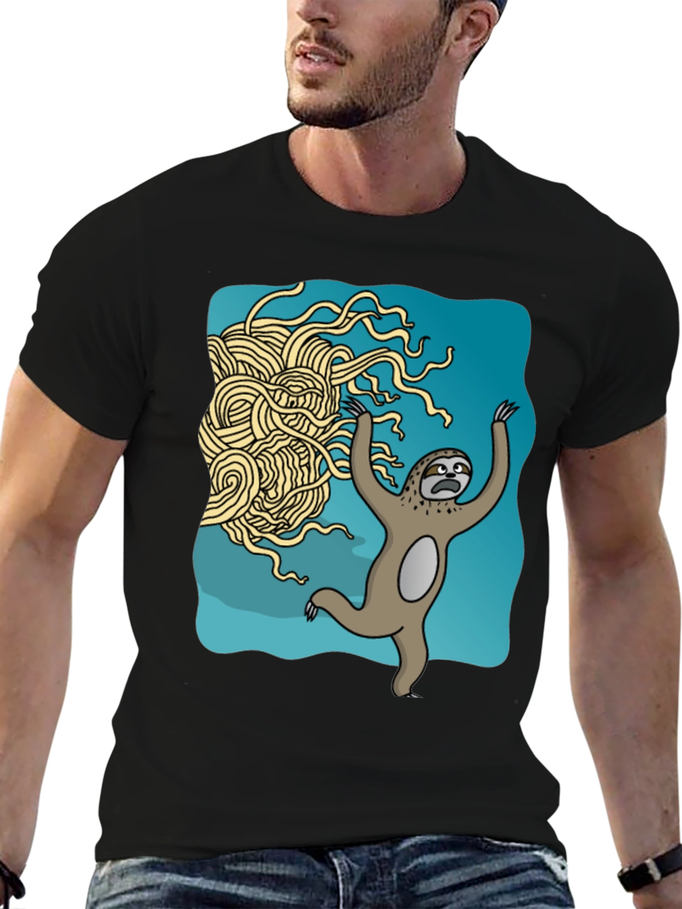 Black Sloth vs. Flying Spaghetti Monster T-Shirt view 6