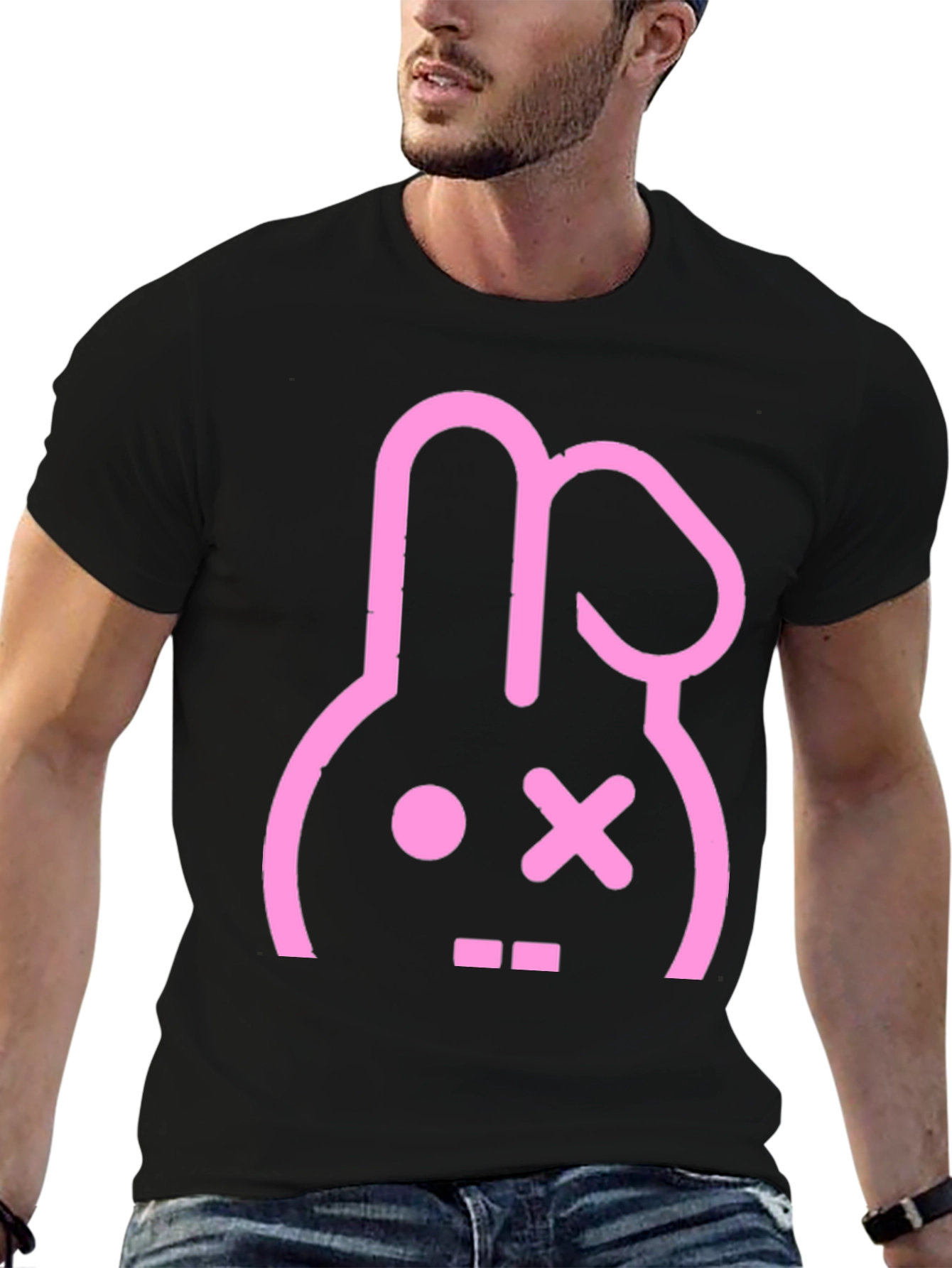 Black Black T-Shirt with Pink Bunny Graphic view 6