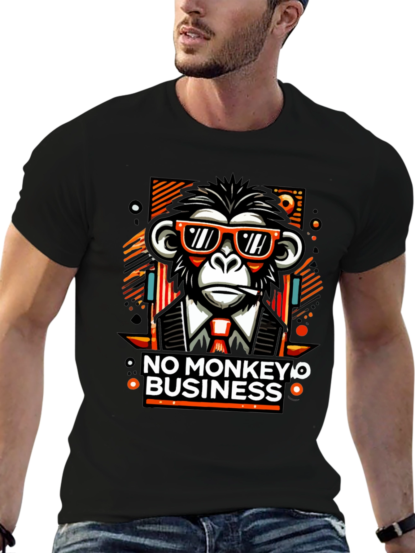 Black No Monkey Business Graphic T-Shirt view 6