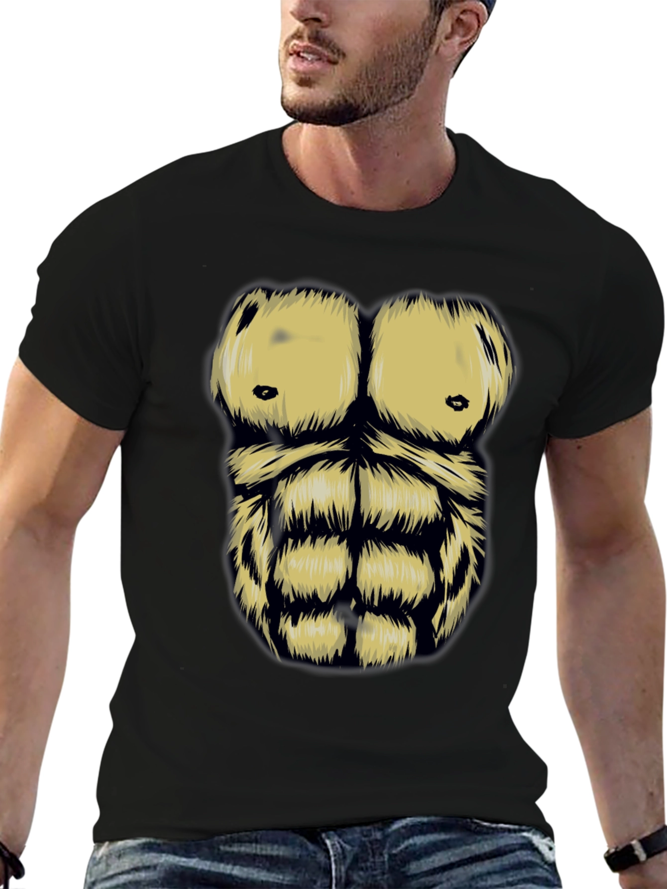 Black Funny Muscle Chest T-Shirt - Costume Tee view 6