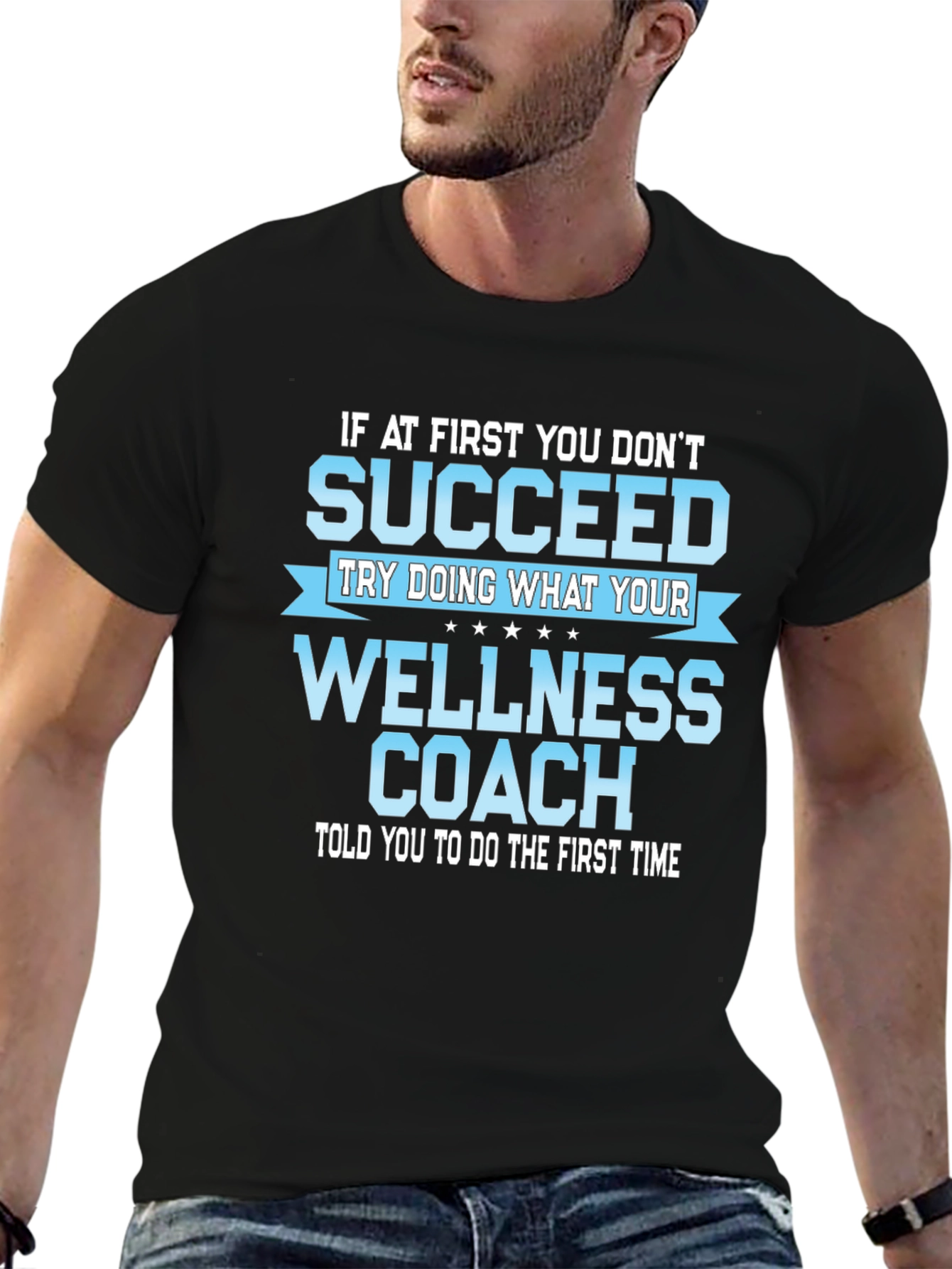Black Wellness Coach T-Shirt - Motivational Fitness Tee view 6