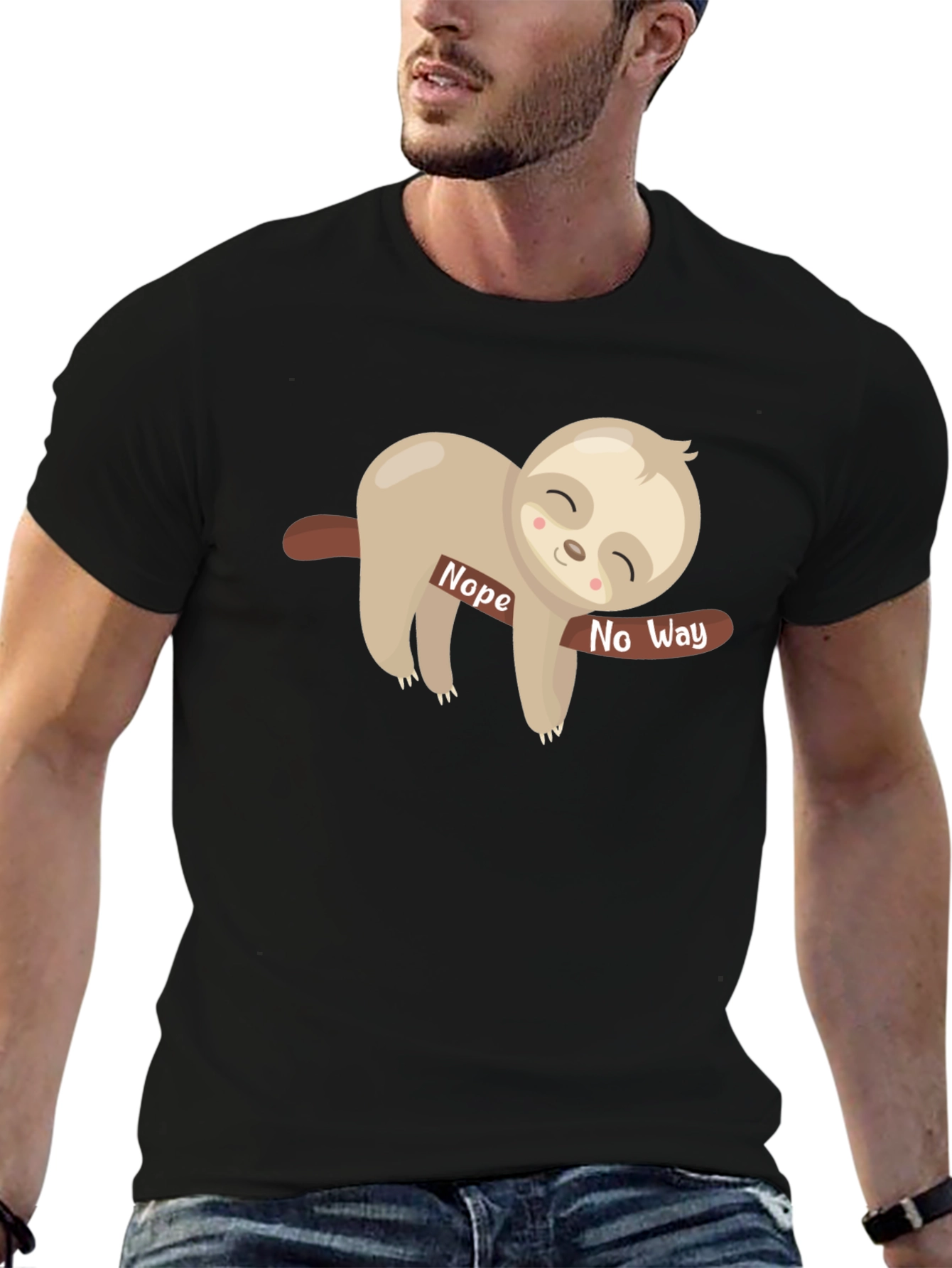 Black Nope No Way Sloth T-Shirt - Black Crew Neck Tee view 6