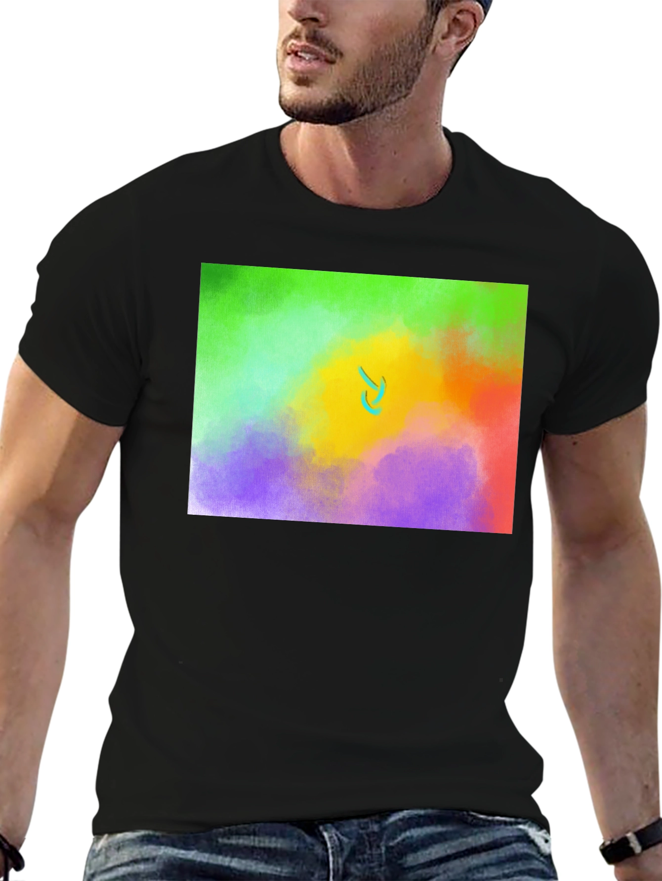 Black Abstract Expression T-Shirt: Colorful Art Tee view 6