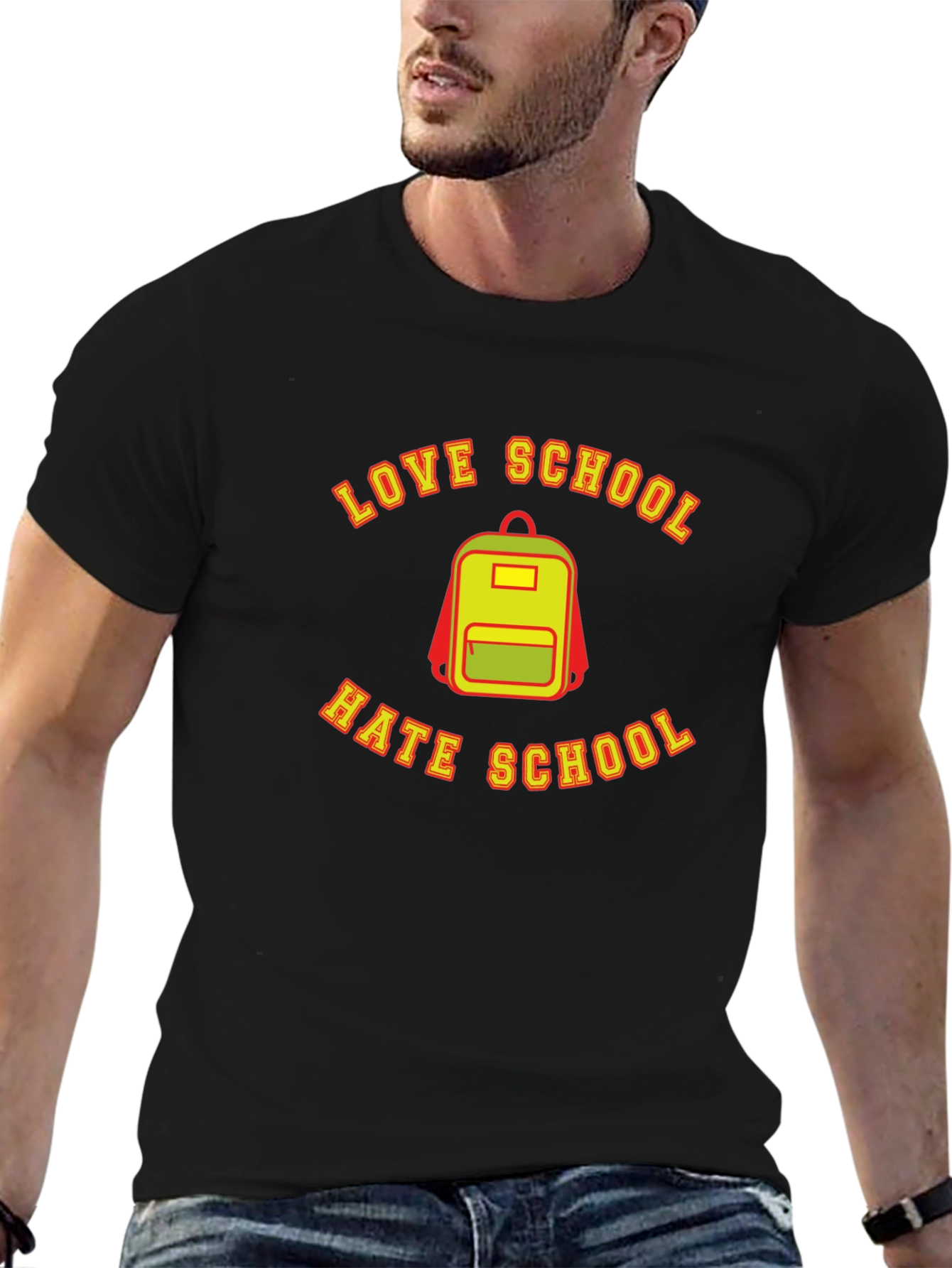 Black Love Hate School Backpack Graphic T-Shirt view 6
