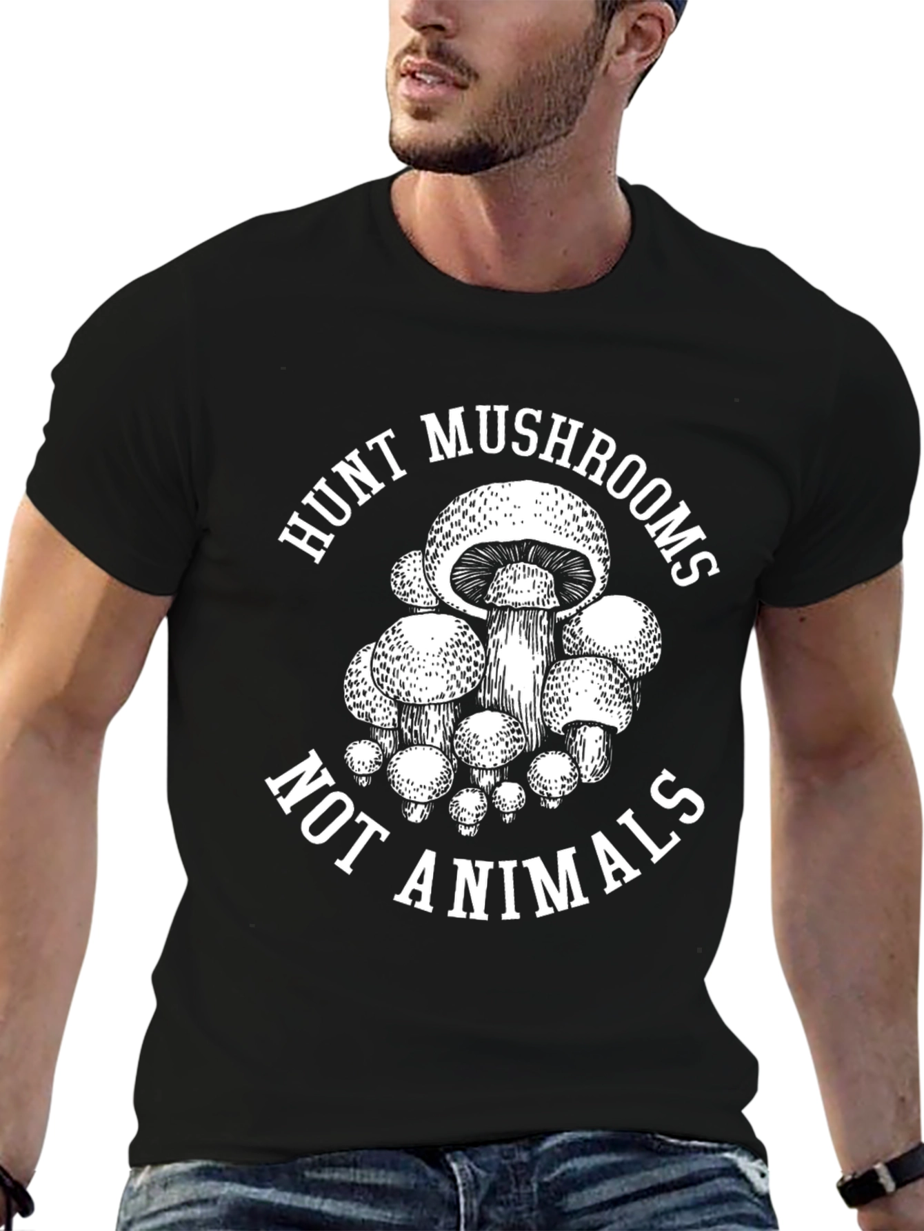 Black Hunt Mushrooms Not Animals T-Shirt view 6