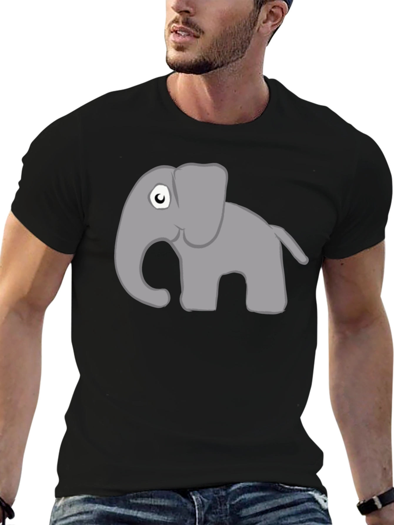 Black Cartoon Elephant Graphic Tee - Soft Cotton Blend view 6