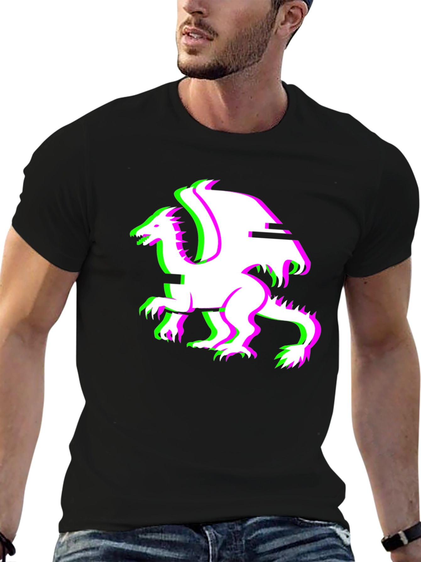 Black Glitch Dragon Graphic T-Shirt - Black view 6