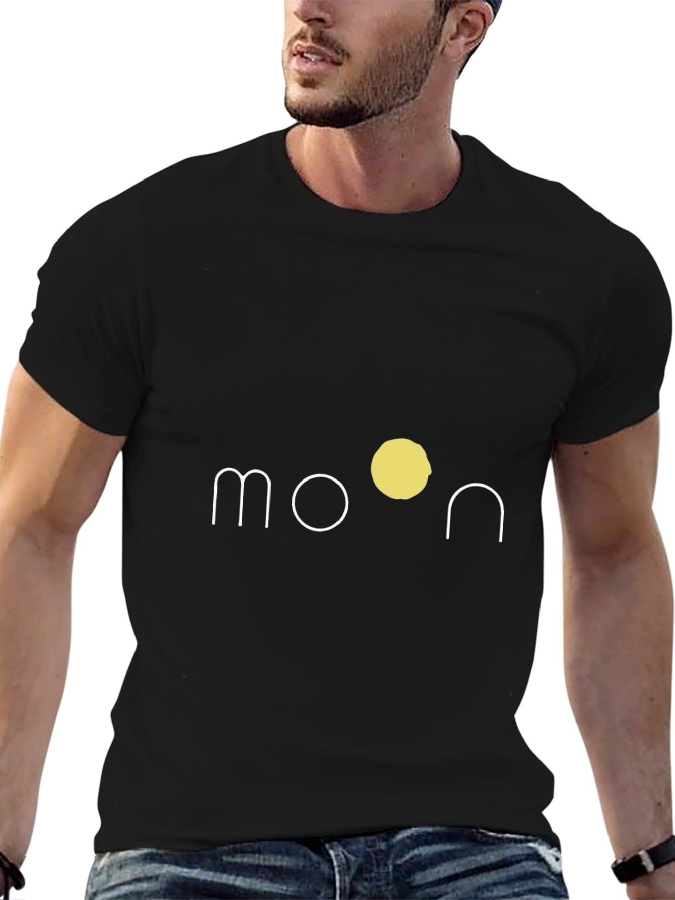 Black Minimalist Moon Graphic Black T-Shirt view 6
