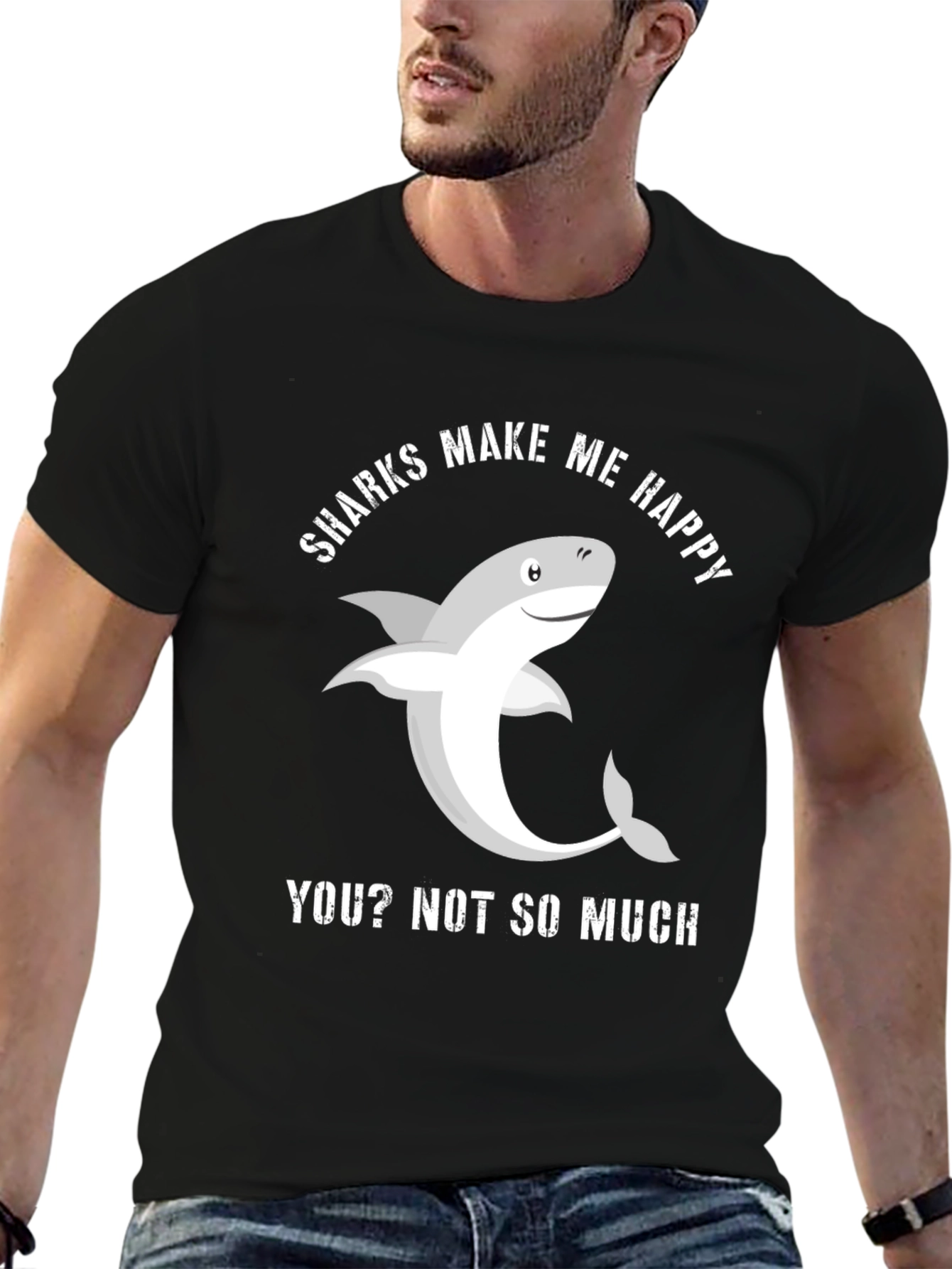 Black Funny Shark T-Shirt - Sharks Make Me Happy view 6