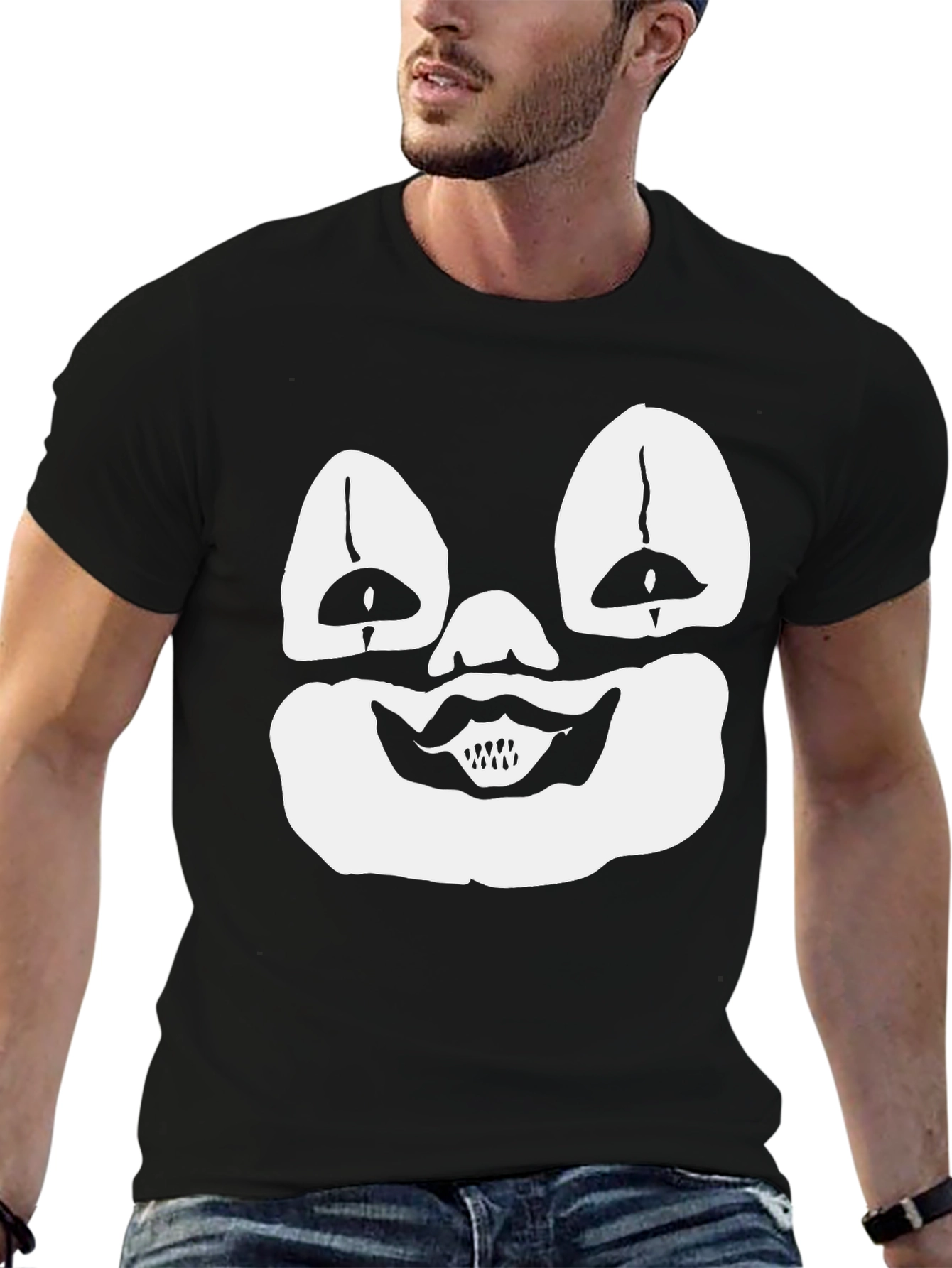 Black Clown Face Graphic Tee - Black Cotton T-Shirt view 6