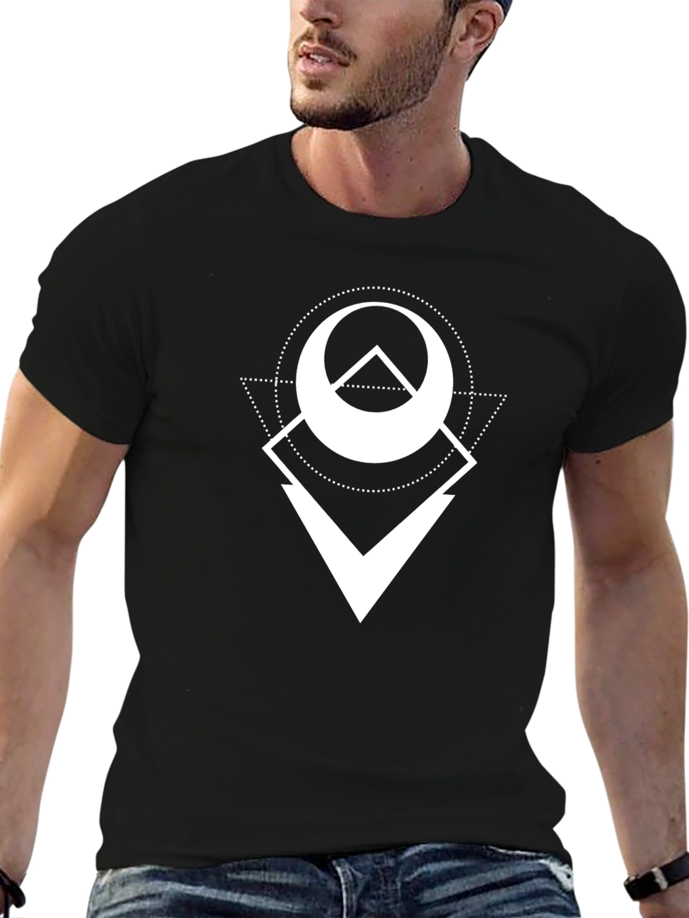 Black Geometric Graphic Print Black Tee view 6