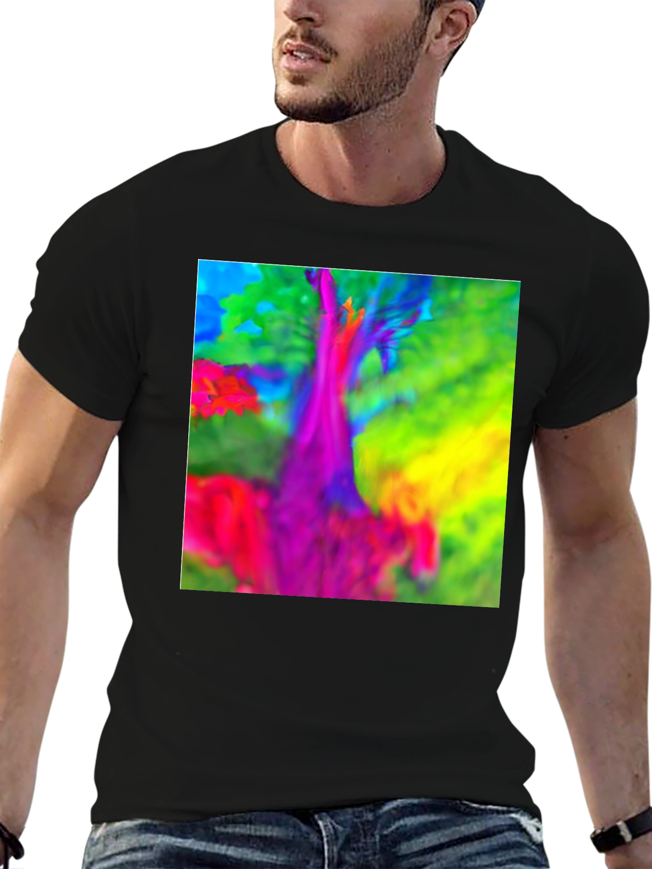 Black Vibrant Tree Graphic T-Shirt view 6