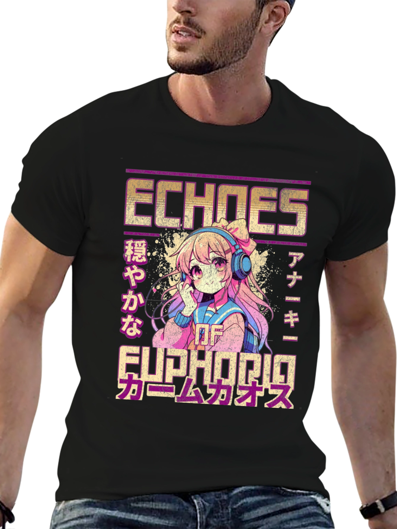 Black Echoes of Euphoria Anime Graphic T-Shirt view 6