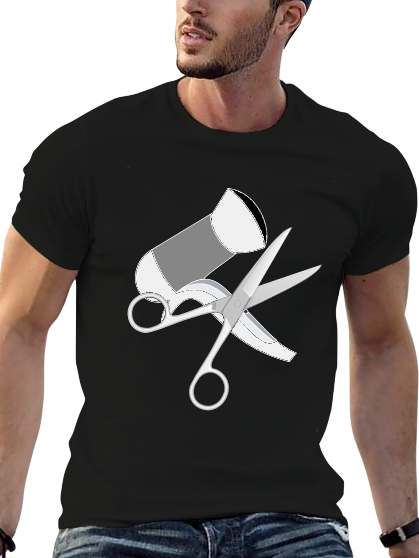 Black Hair Stylist T-Shirt - Scissors & Blower Graphic Tee view 6