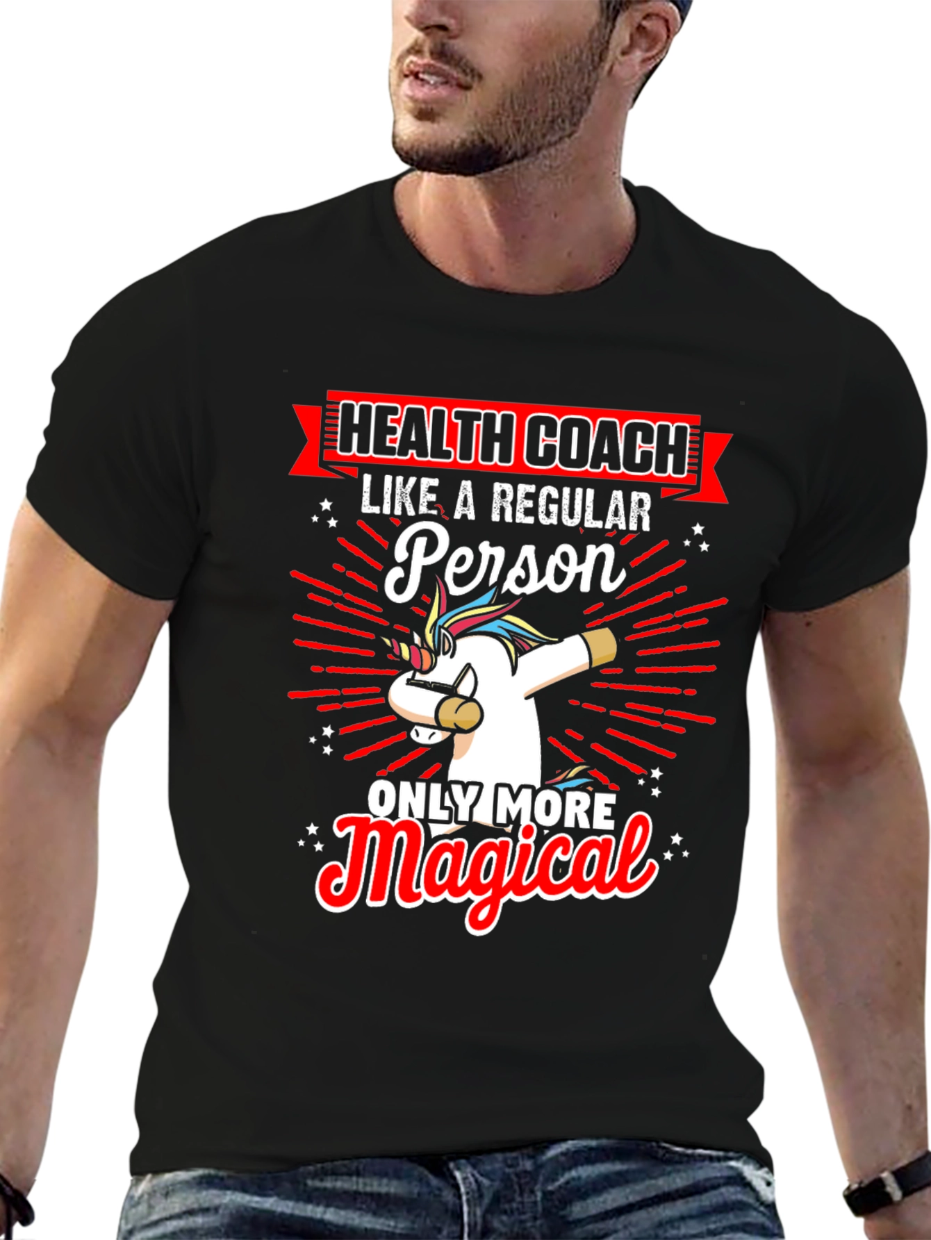 Black Health Coach Unicorn T-Shirt view 6