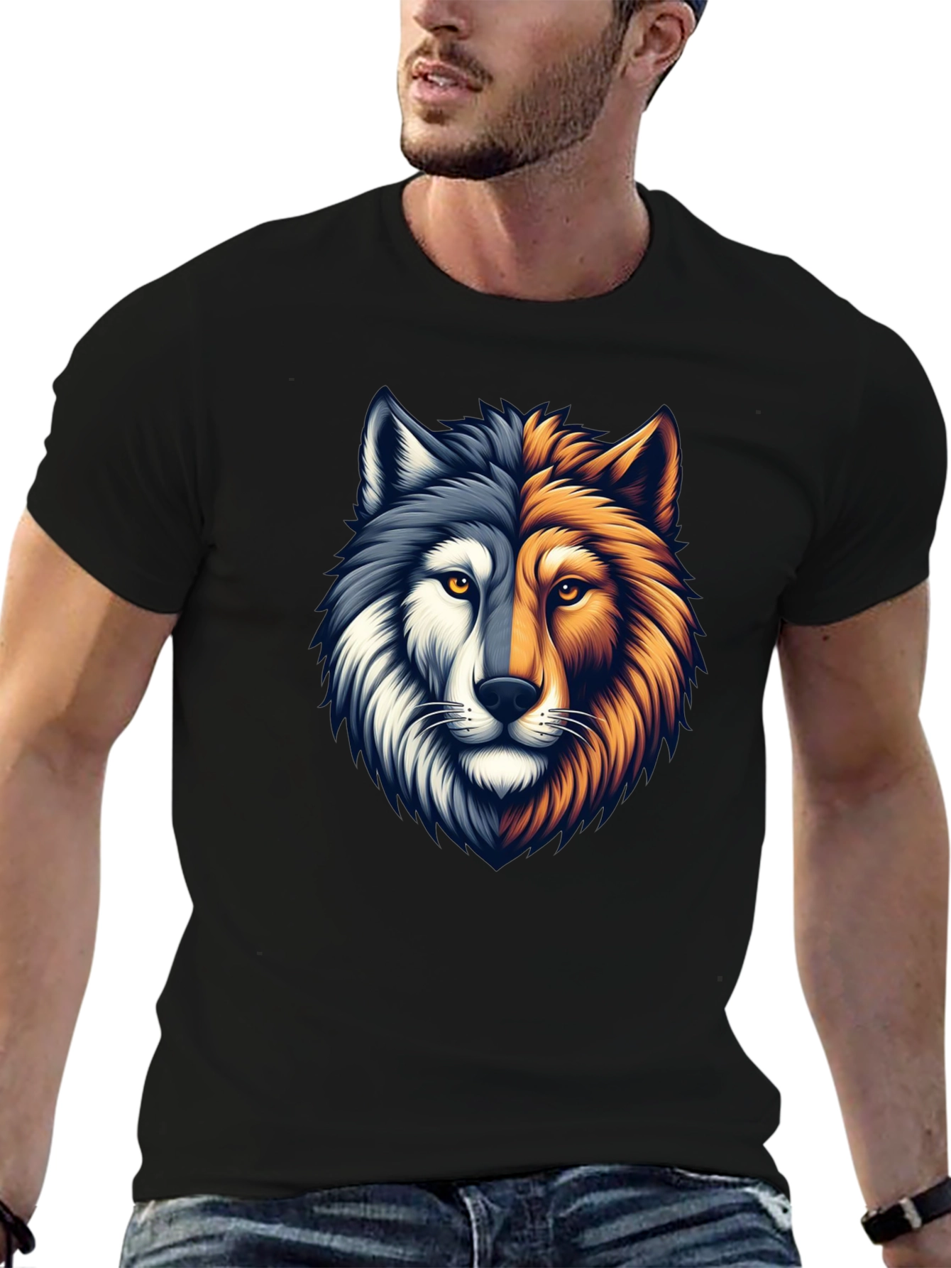 Black Two-Faced Wolf Graphic T-Shirt - Black view 6