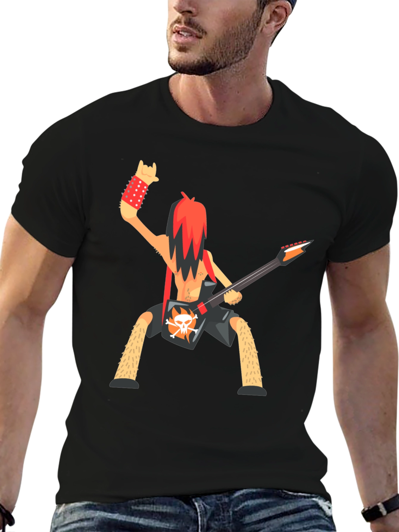 Black Rockstar Cartoon Graphic T-Shirt view 6