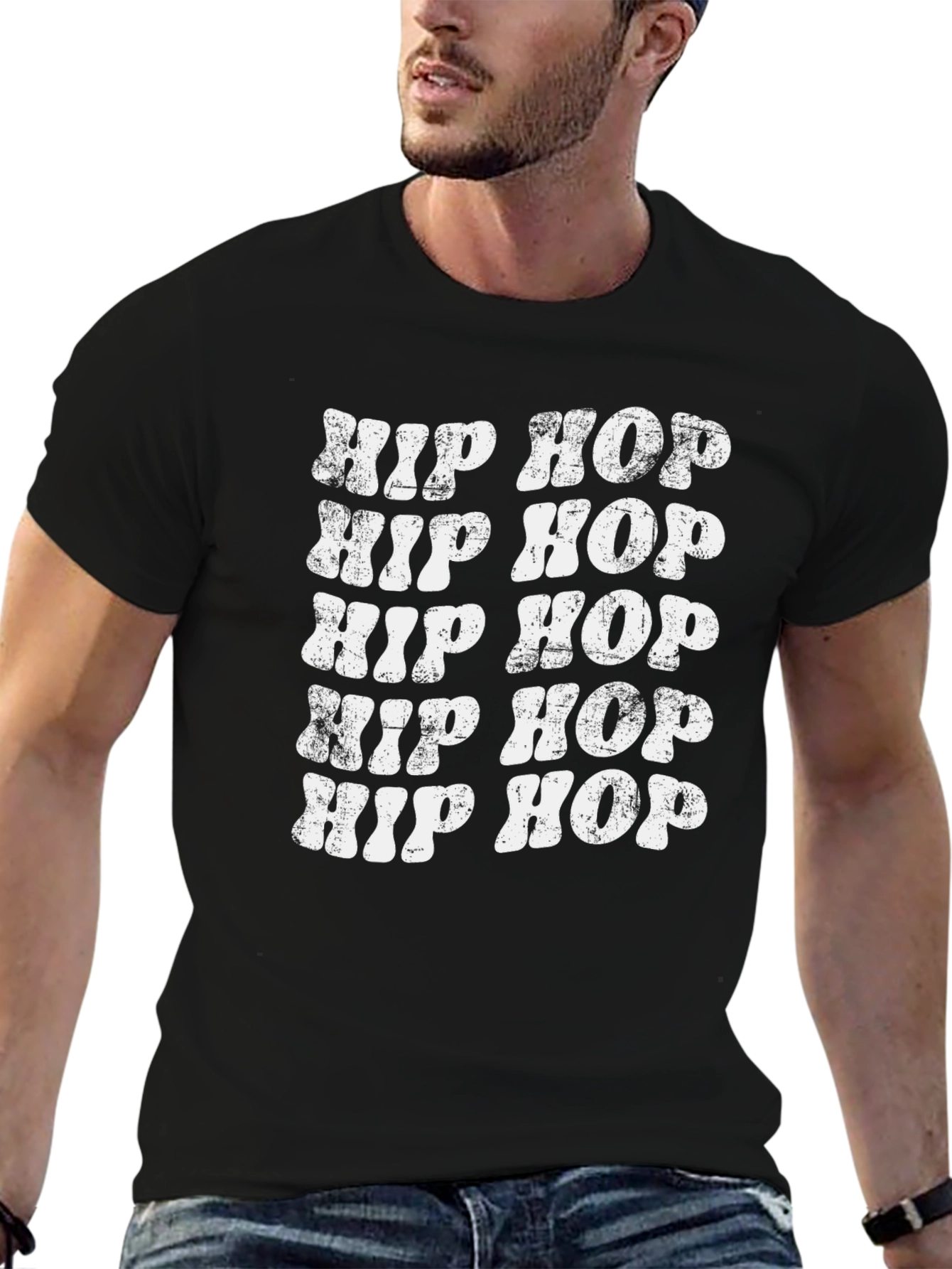 Black Retro Hip Hop T-Shirt - Distressed Design view 6