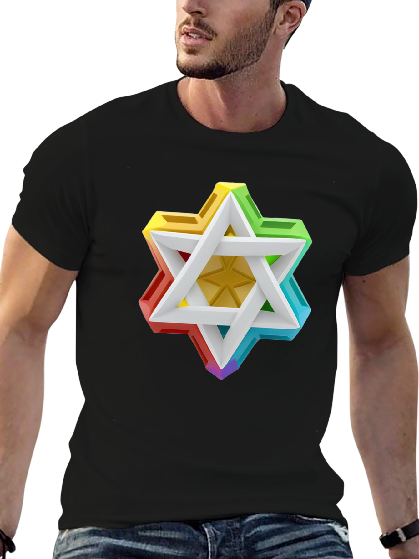Black Rainbow Star of David Graphic Tee view 6