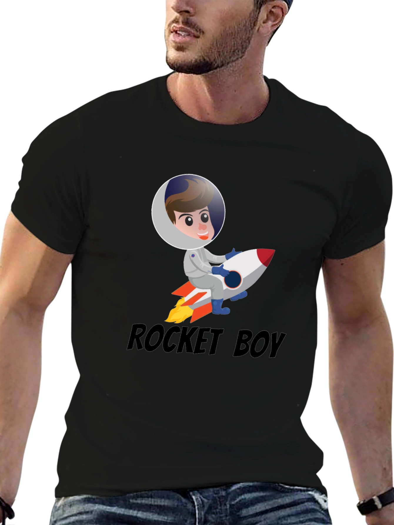Black Rocket Boy Graphic T-Shirt - Funky Space Adventure Tee view 6
