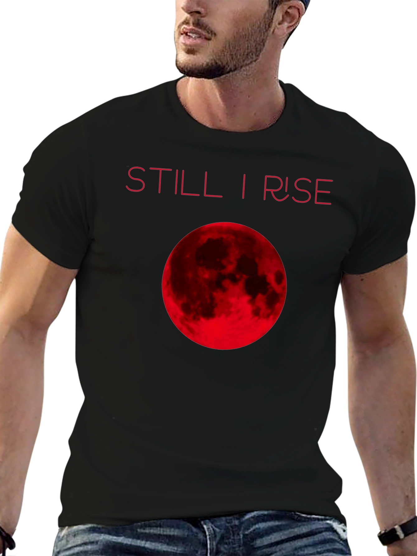 Black Still I Rise Red Moon Graphic T-Shirt view 6