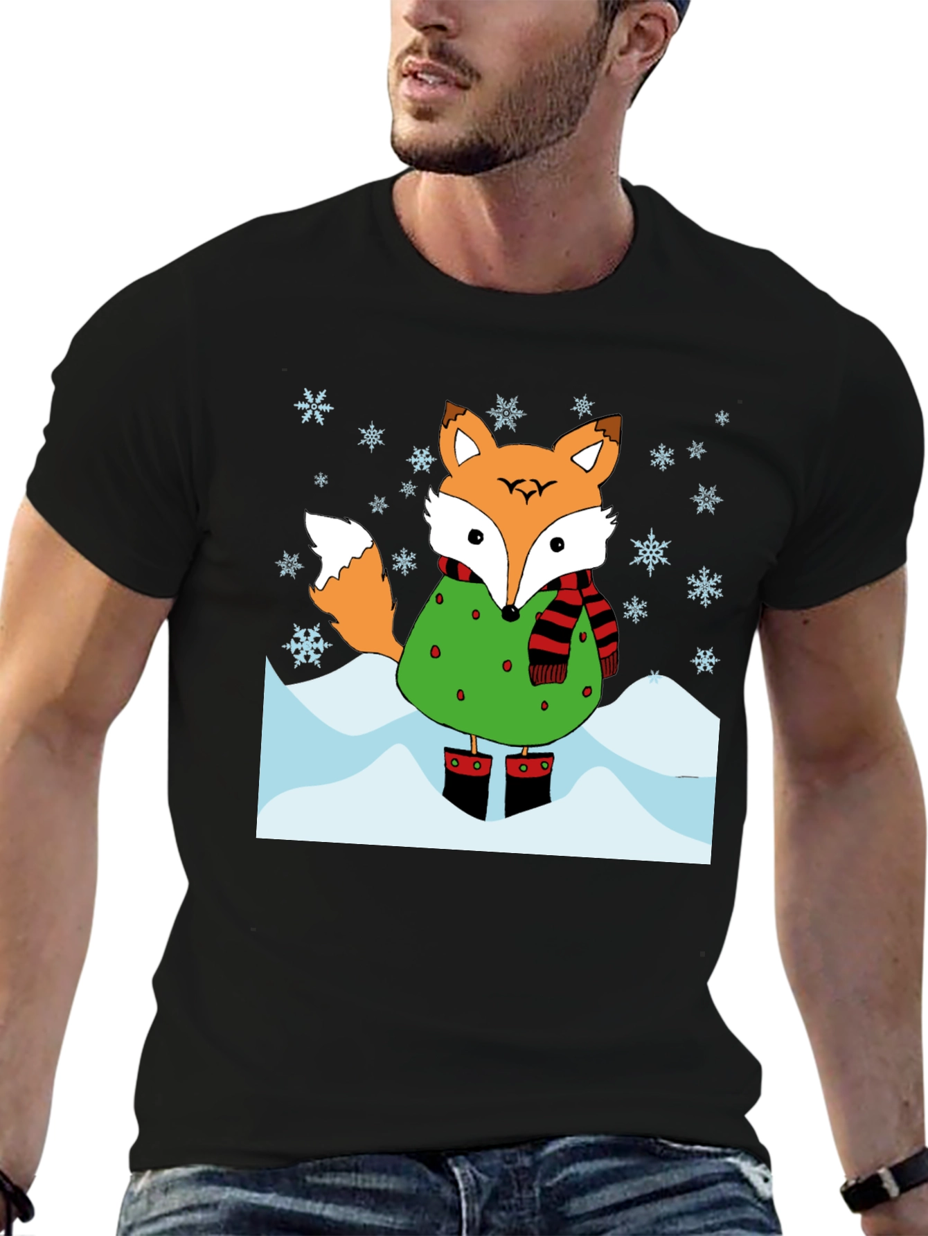 Black Winter Fox Graphic T-Shirt view 6