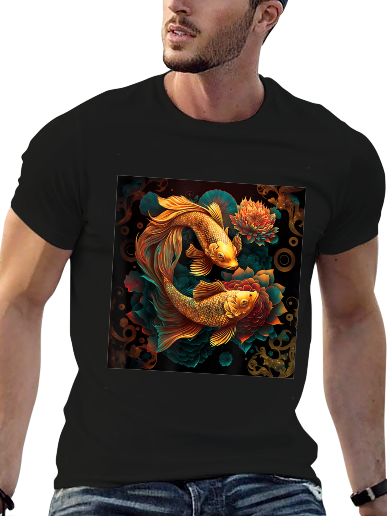 Black Koi Fish Graphic Tee - Artistic Design view 6