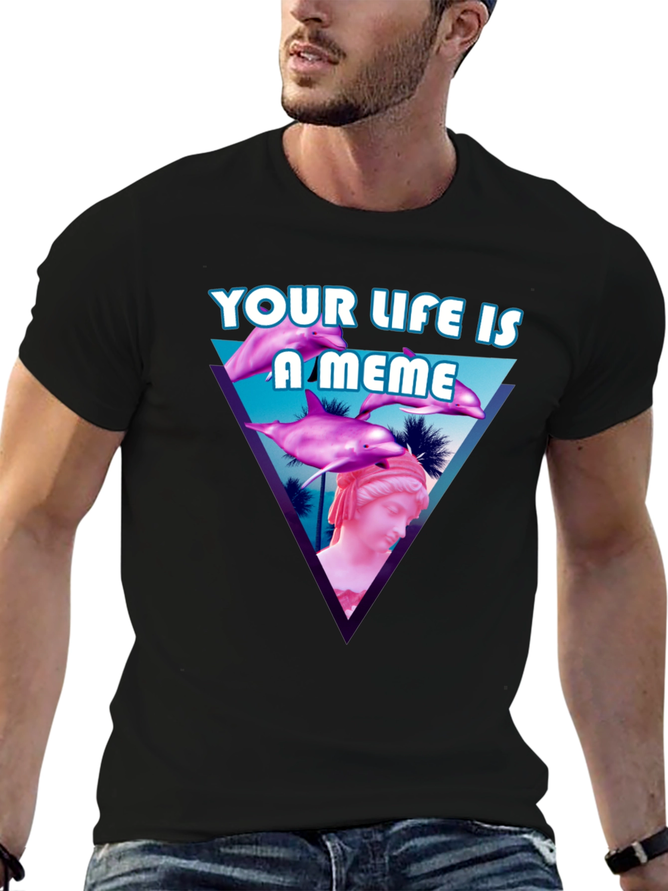 Black Meme Life T-Shirt - Vaporwave Style view 6