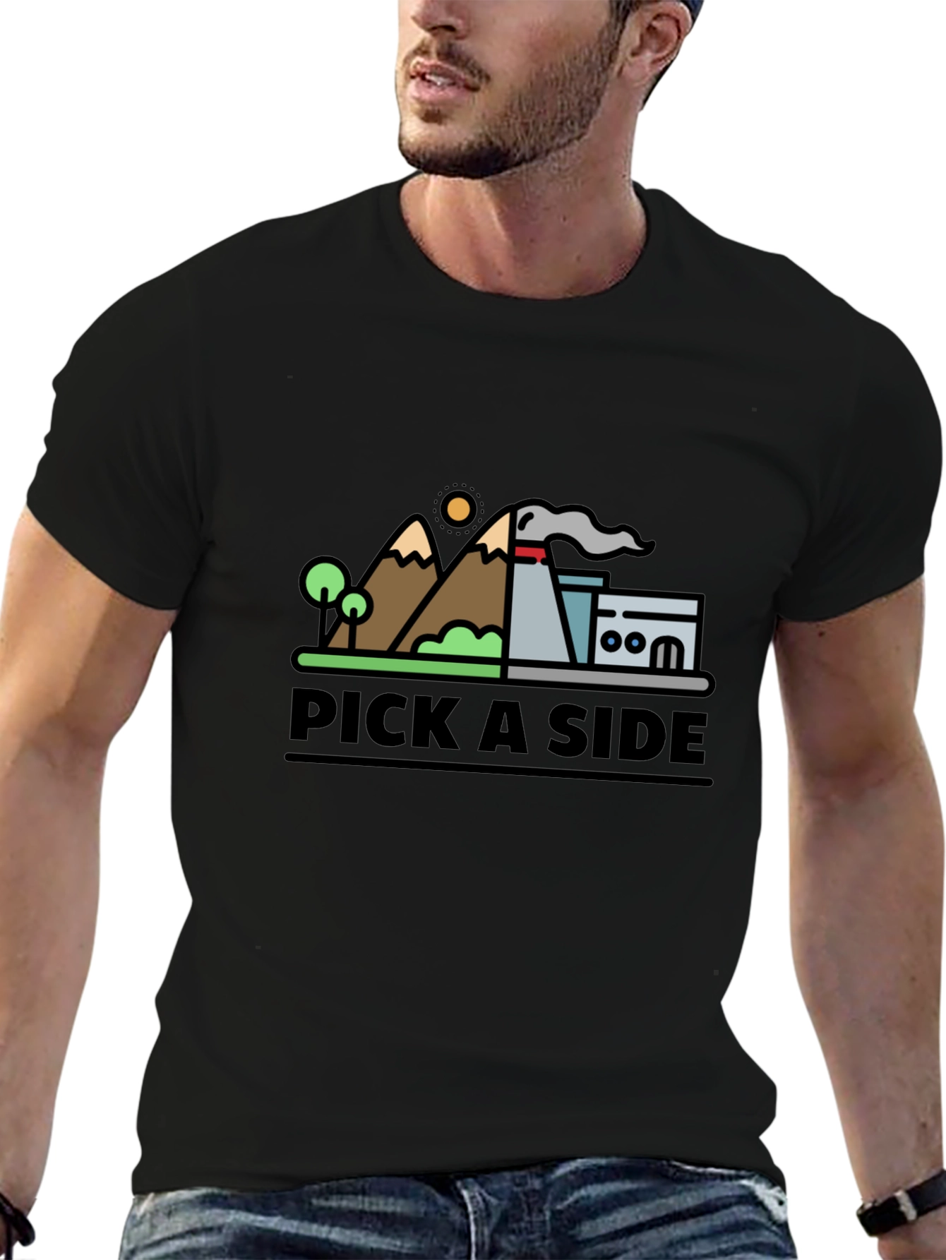 Black Pick A Side Graphic Tee - Nature vs Industry T-Shirt view 6