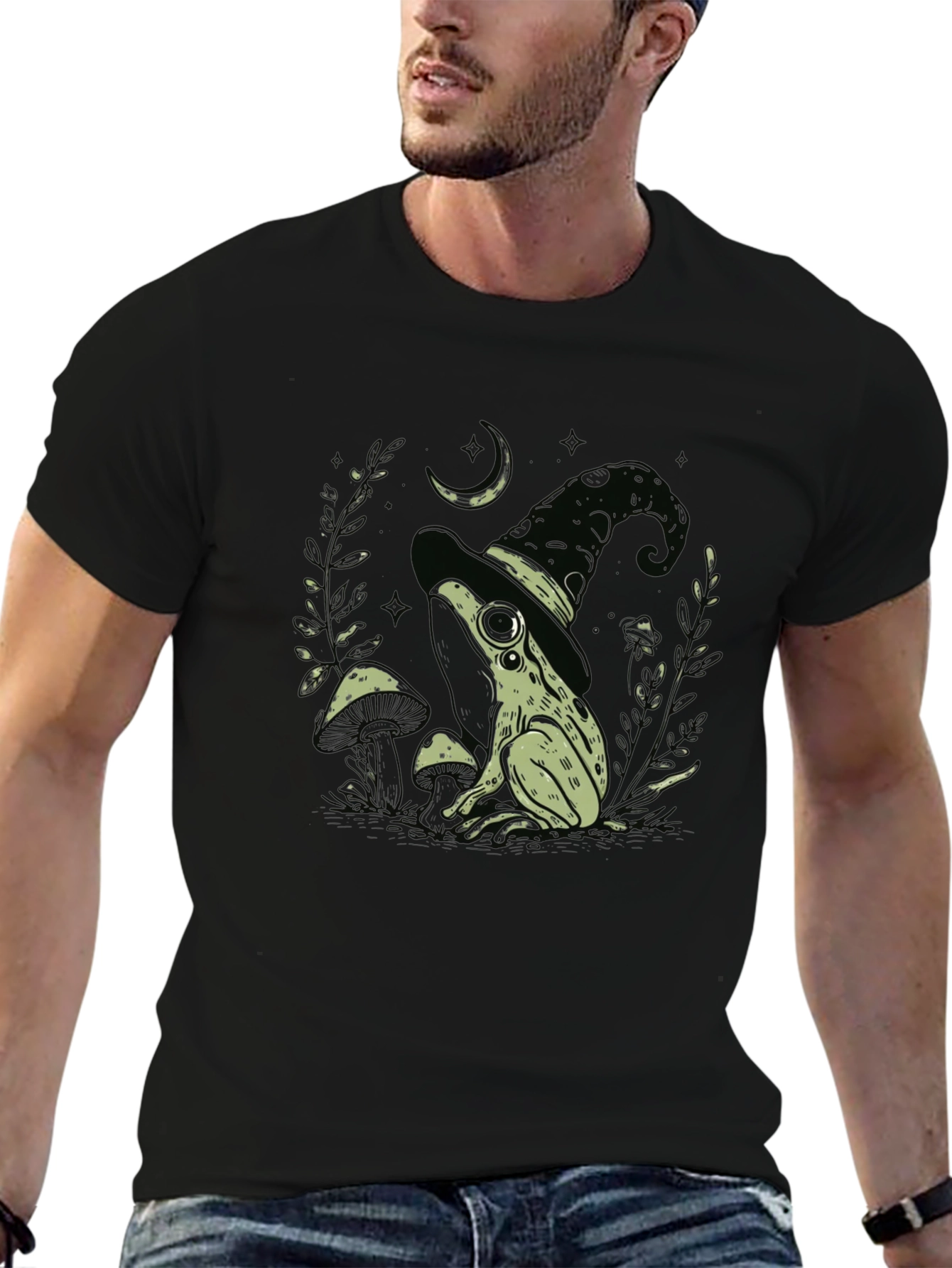 Black Witch Frog Graphic Tee - Black Cotton Blend T-Shirt view 6