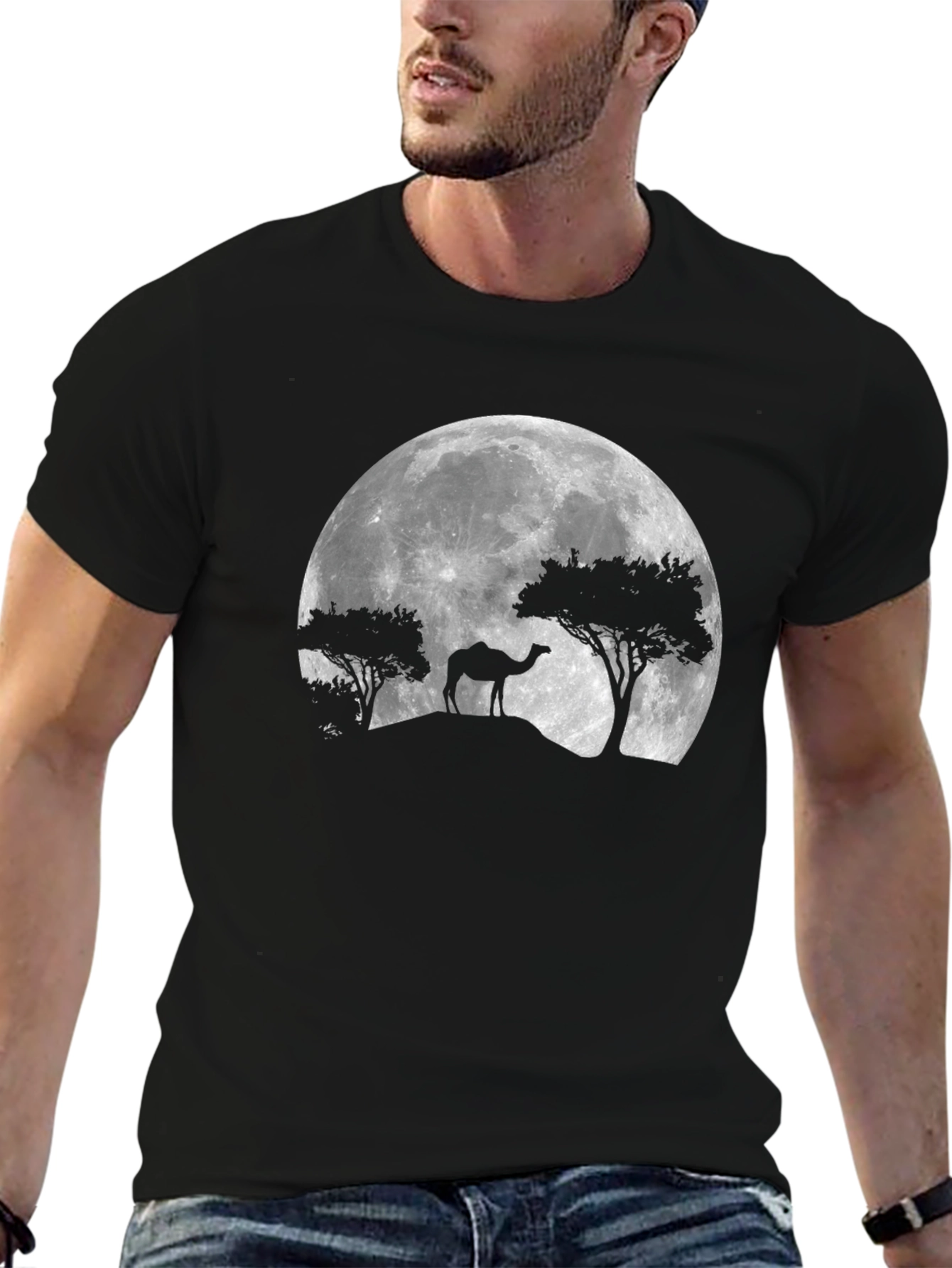 Black Camel Silhouette Moon Graphic T-Shirt view 6