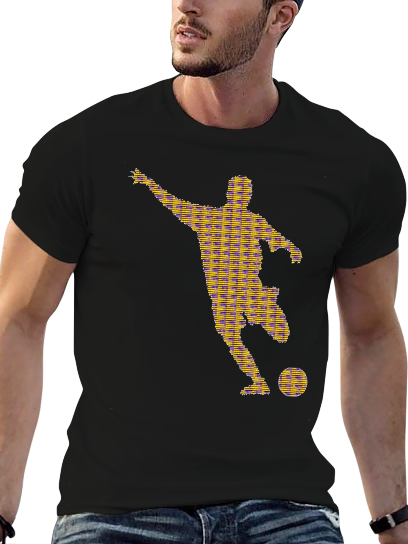Black Striking Soccer Silhouette Graphic Tee - Black view 6