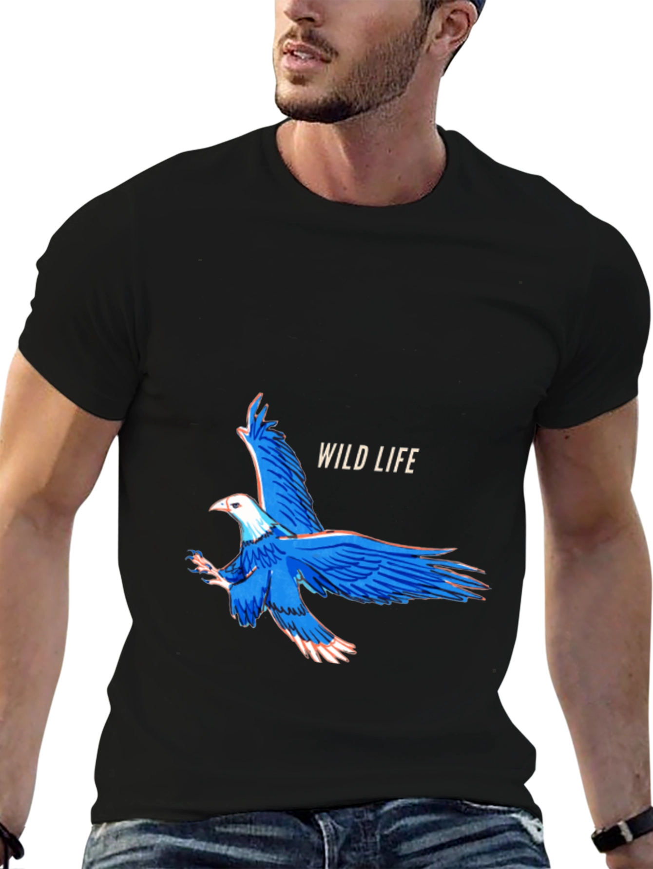 Black Wildlife Eagle Graphic Black T-Shirt view 6