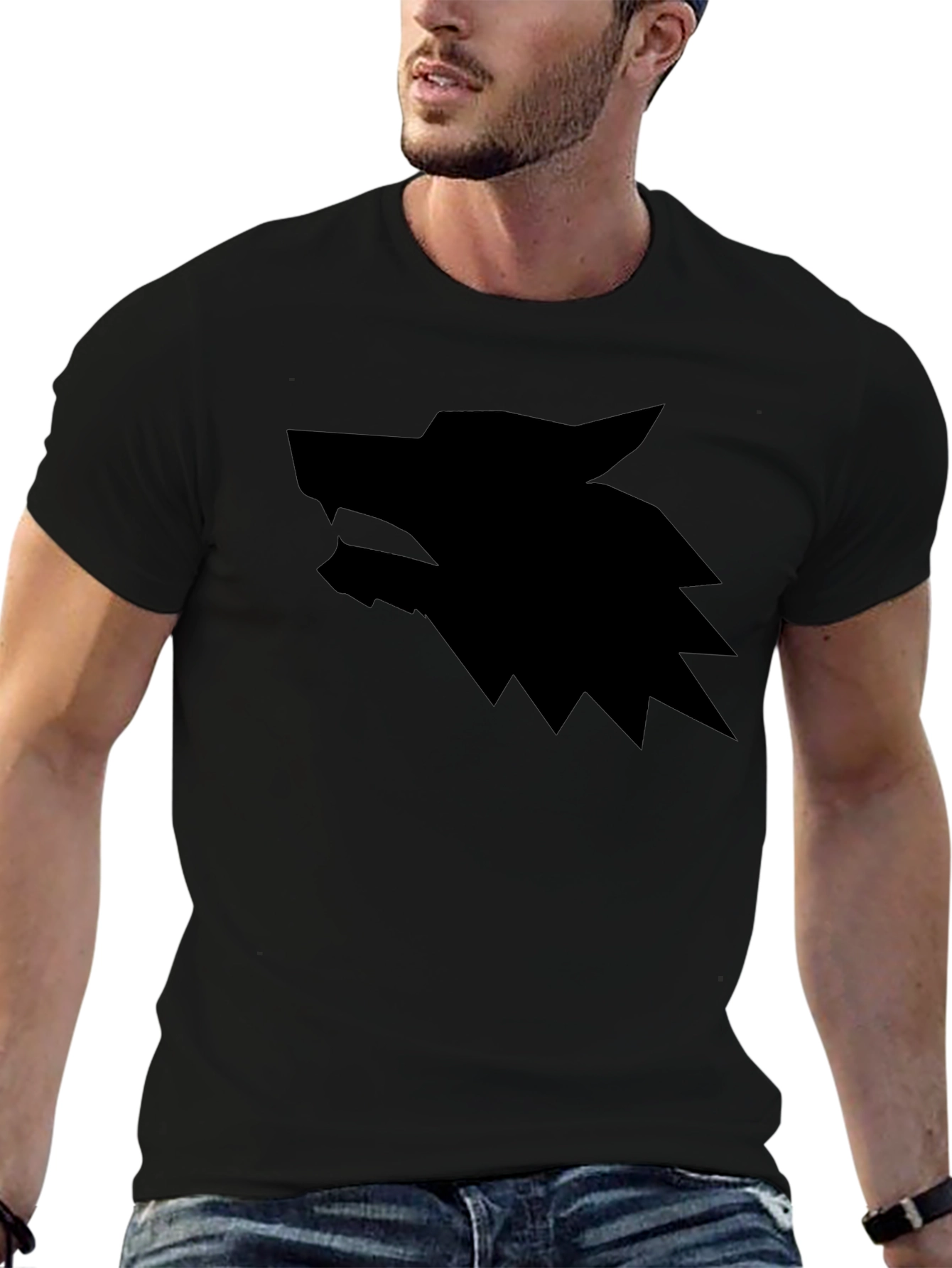 Black Men's Black Wolf Graphic T-Shirt view 6