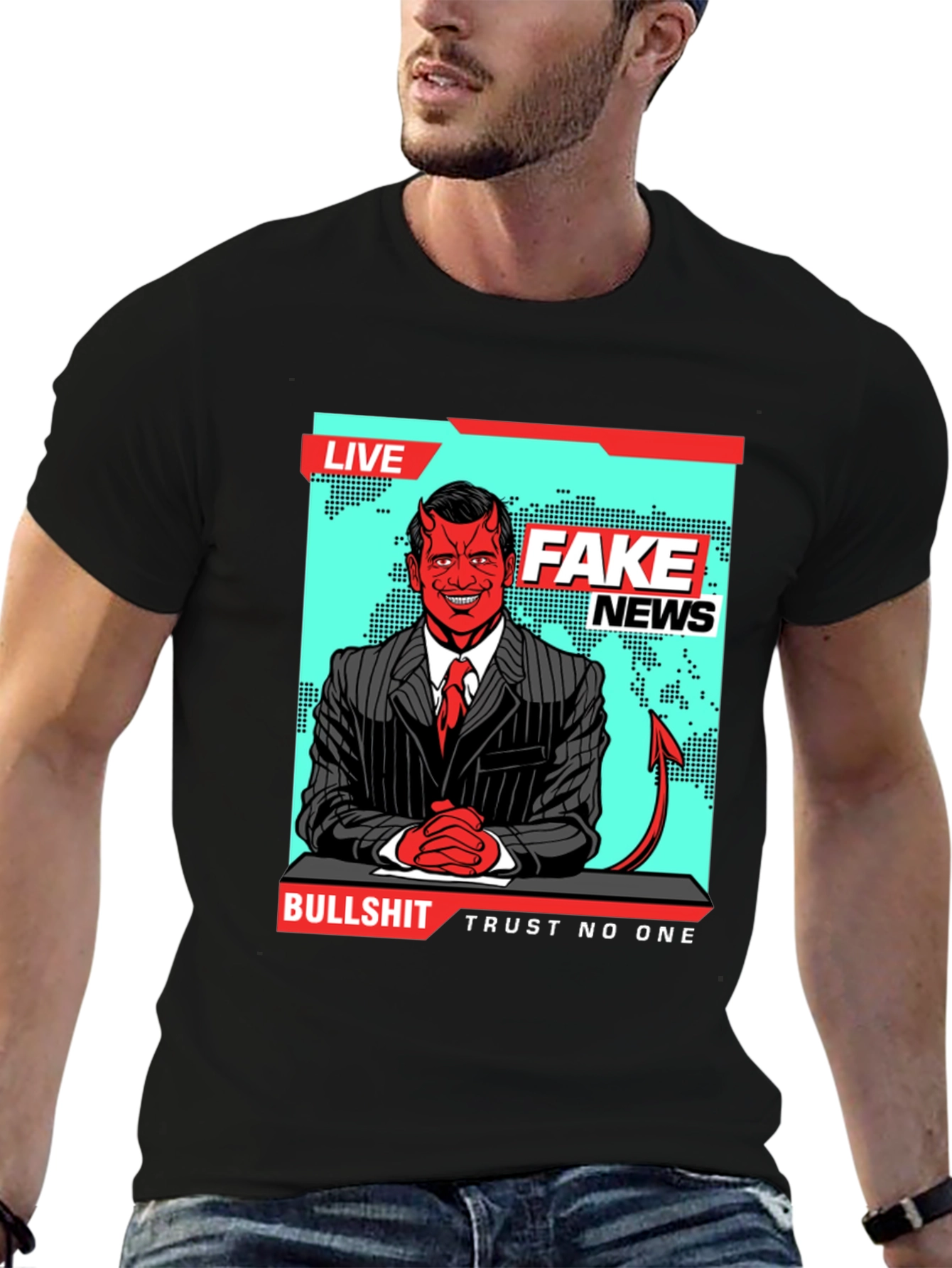 Black Fake News Devil T-Shirt - Trust No One view 6