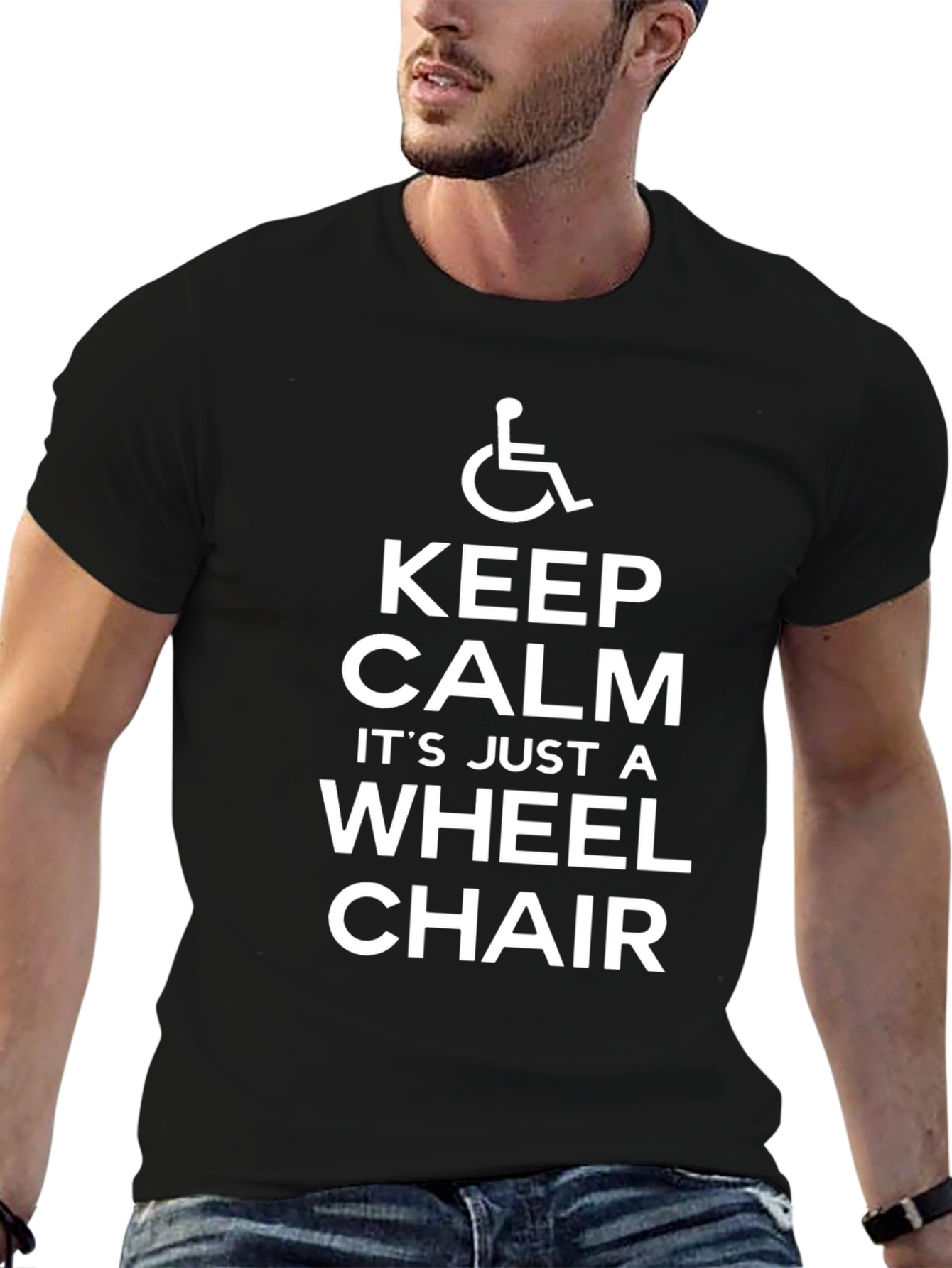 Black Keep Calm Wheelchair T-Shirt view 6