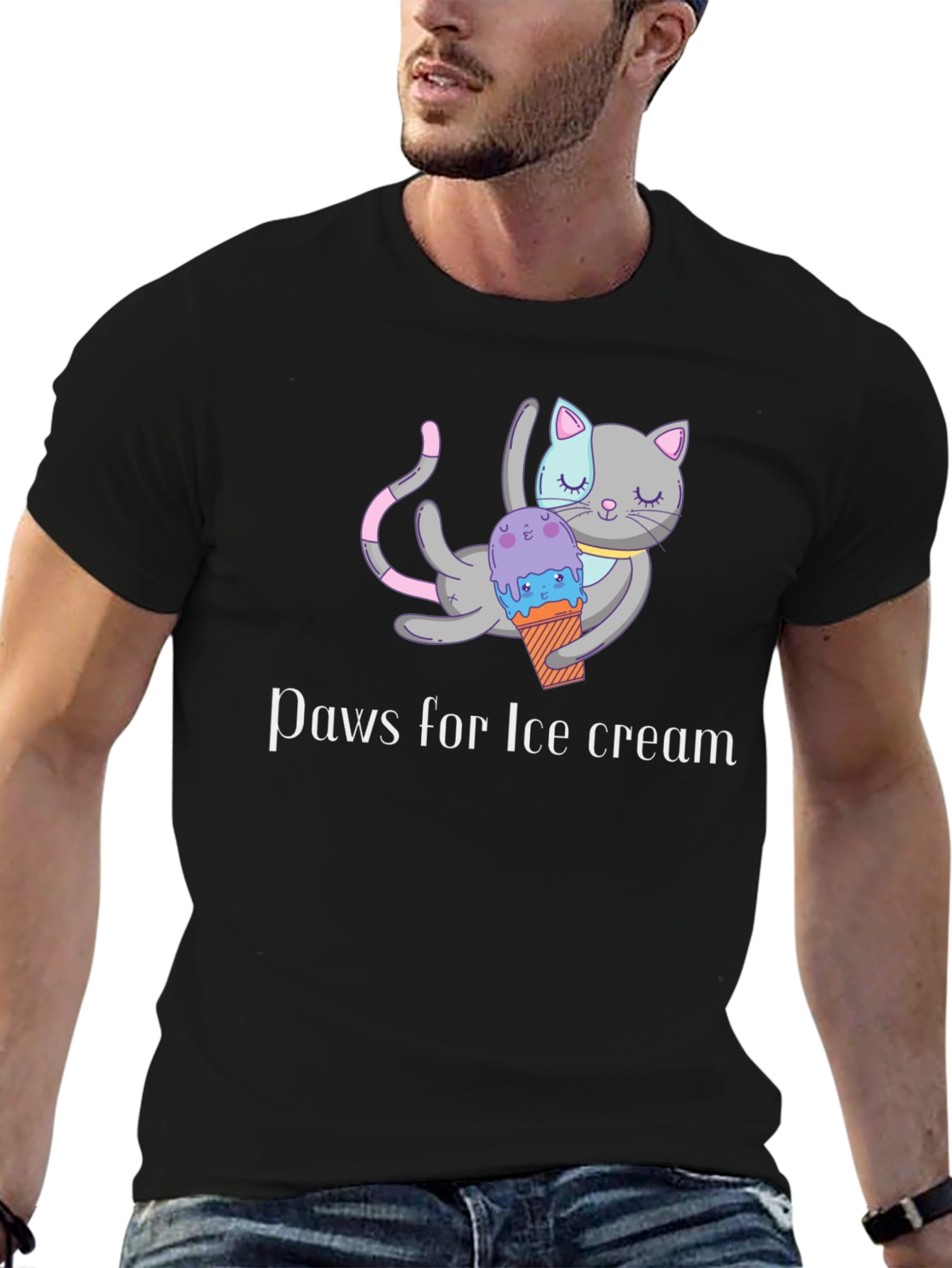 Black Paws for Ice Cream Black T-Shirt view 6