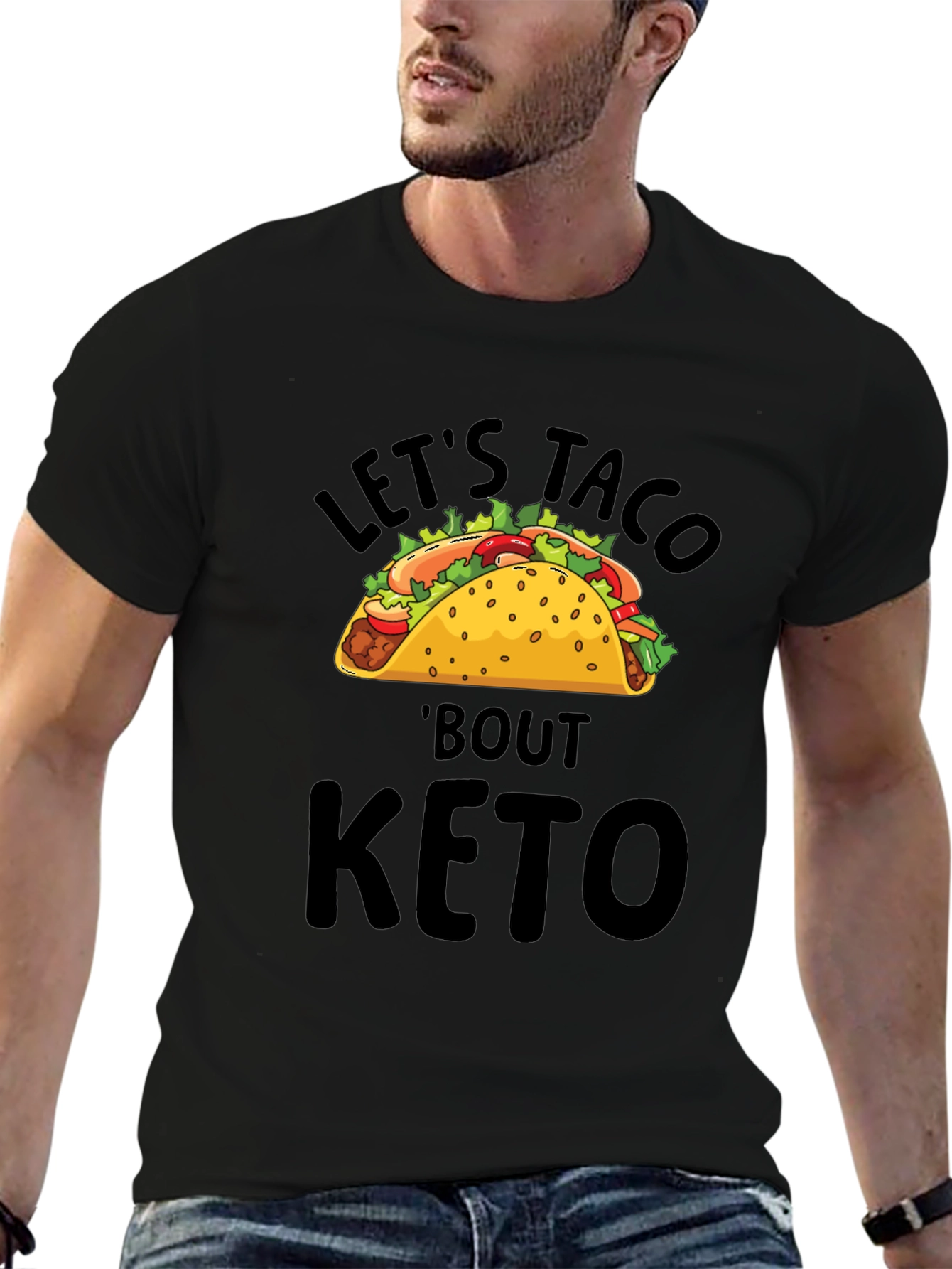 Black Let's Taco 'Bout Keto T-Shirt view 6