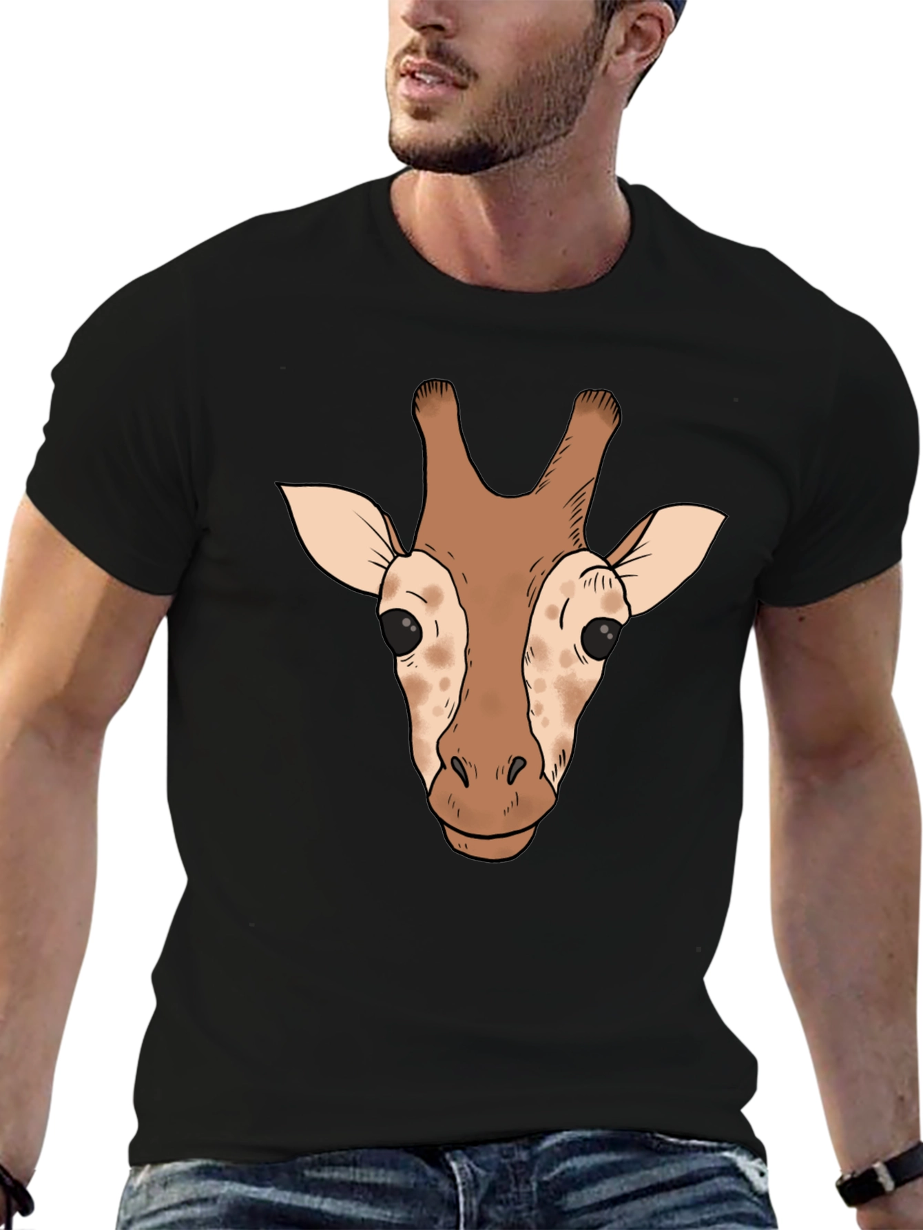 Black Giraffe Head Graphic Tee - Black Casual T-Shirt view 6