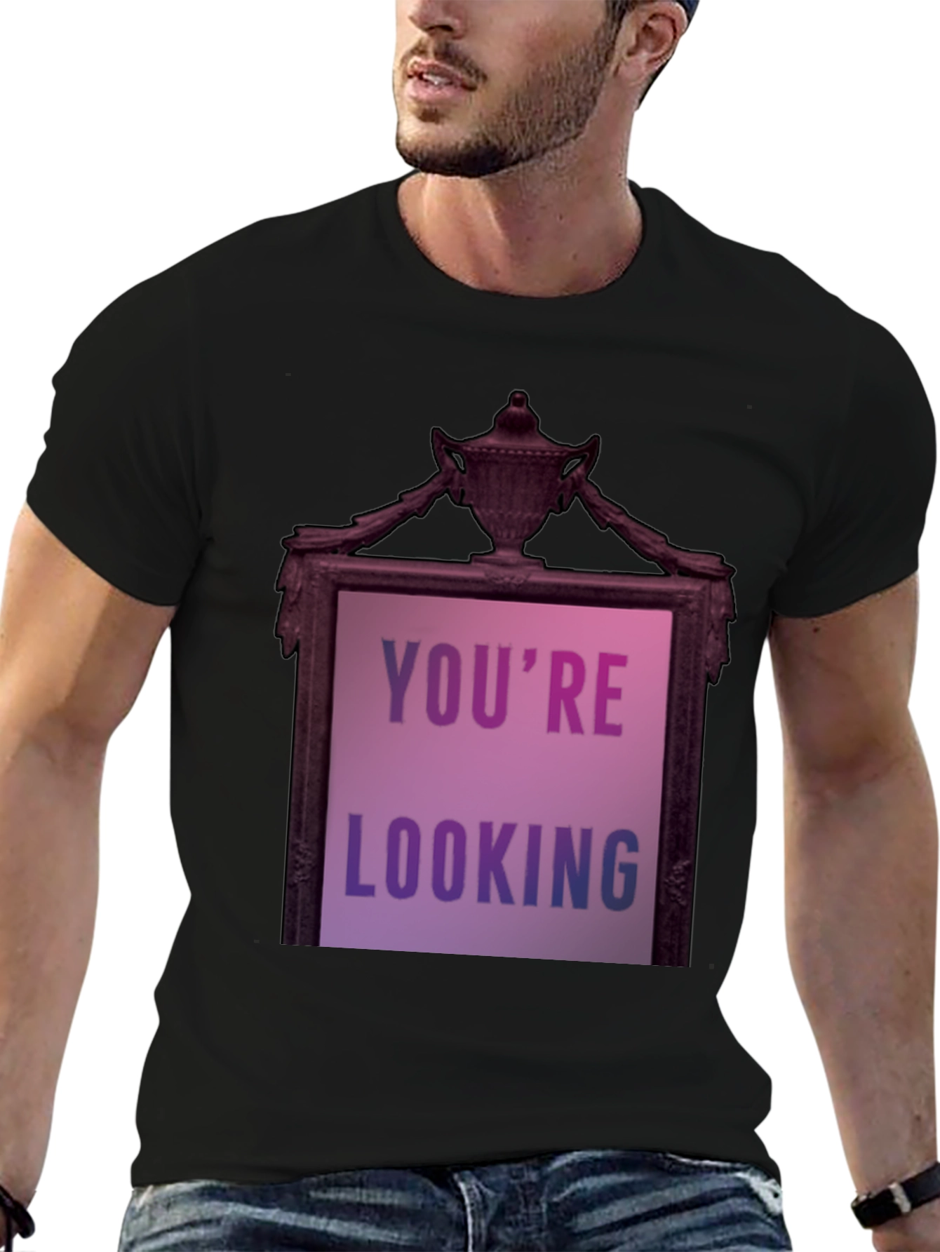 Black Humorous 'You're Looking' Graphic Tee view 6