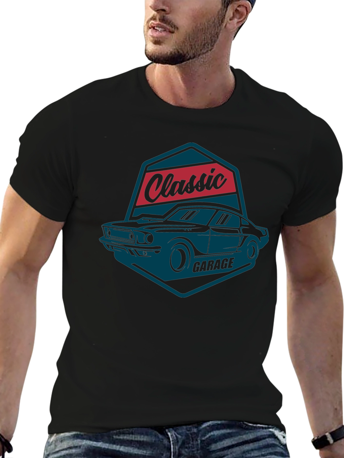 Black Classic Garage Car T-Shirt view 6